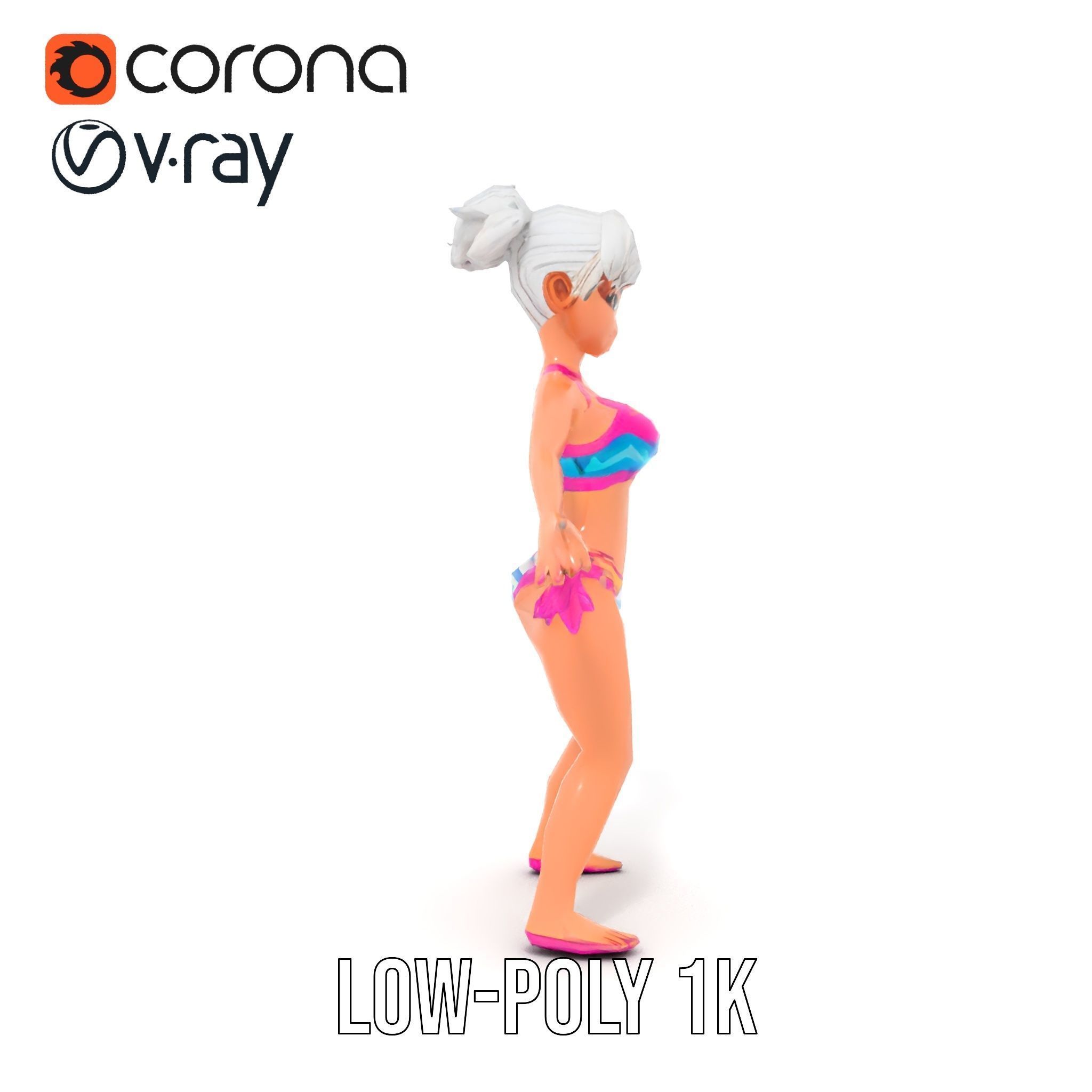 Stylized Beach Heroine Character Rigged and Animated Low-poly 3D model_22