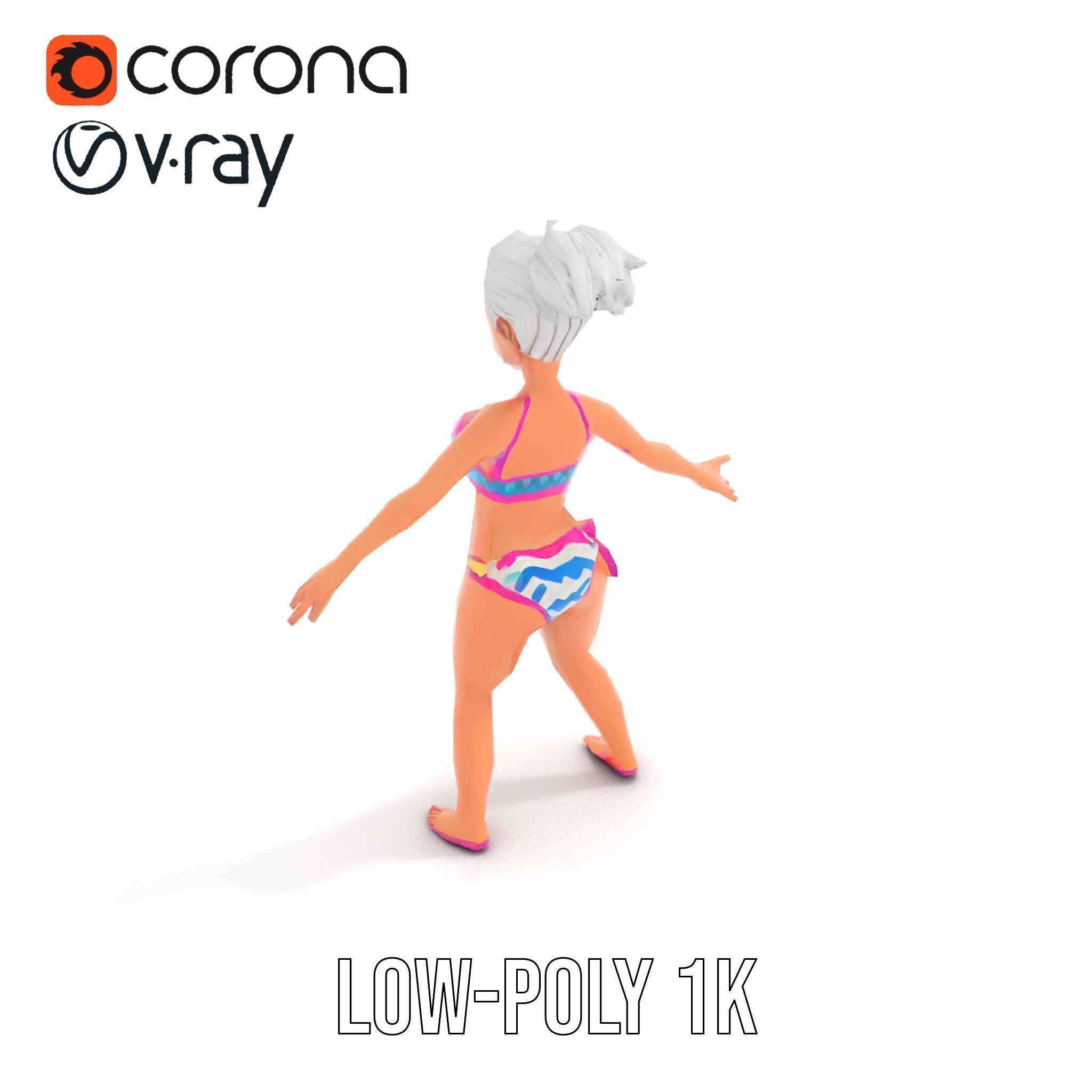 Stylized Beach Heroine Character Rigged and Animated Low-poly 3D model_13