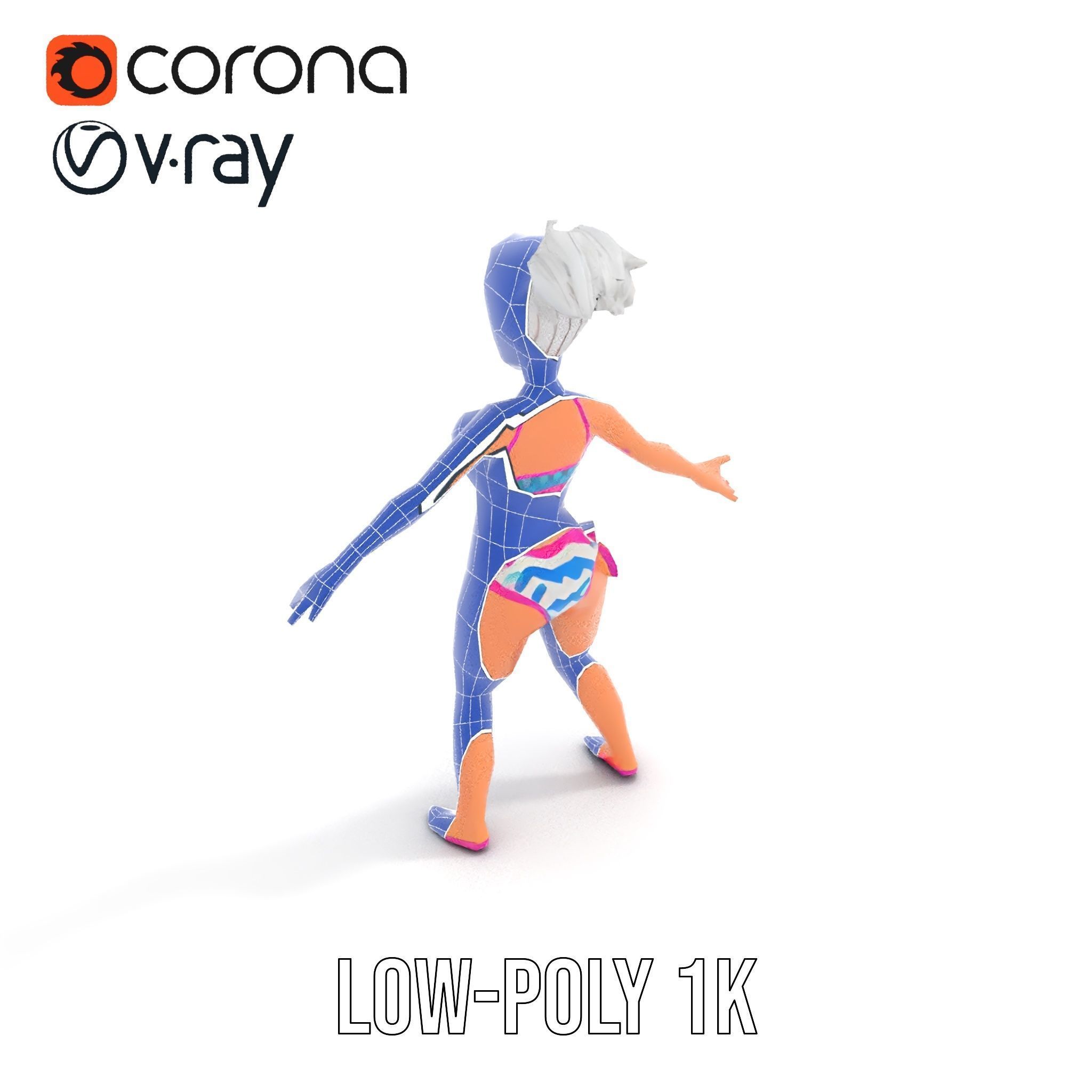 Stylized Beach Heroine Character Rigged and Animated Low-poly 3D model_19