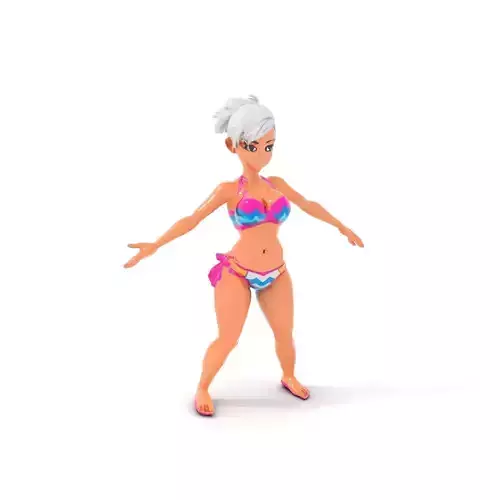 Stylized Beach Heroine Character Rigged and Animated Low-poly 3D model