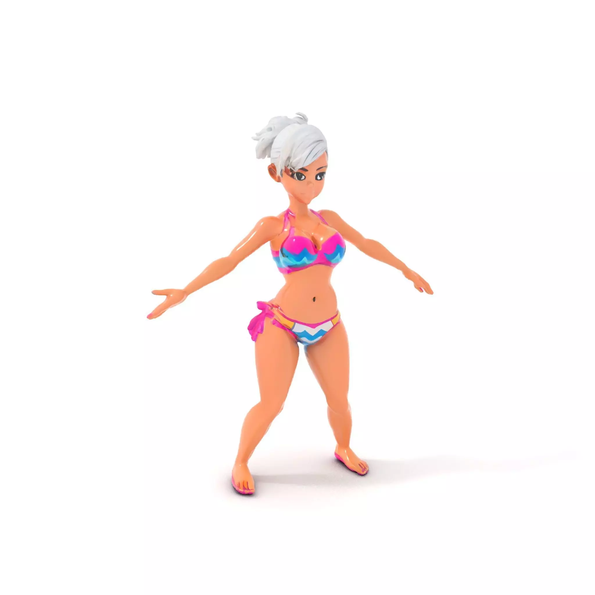 Stylized Beach Heroine Character Rigged and Animated Low-poly 3D model_0