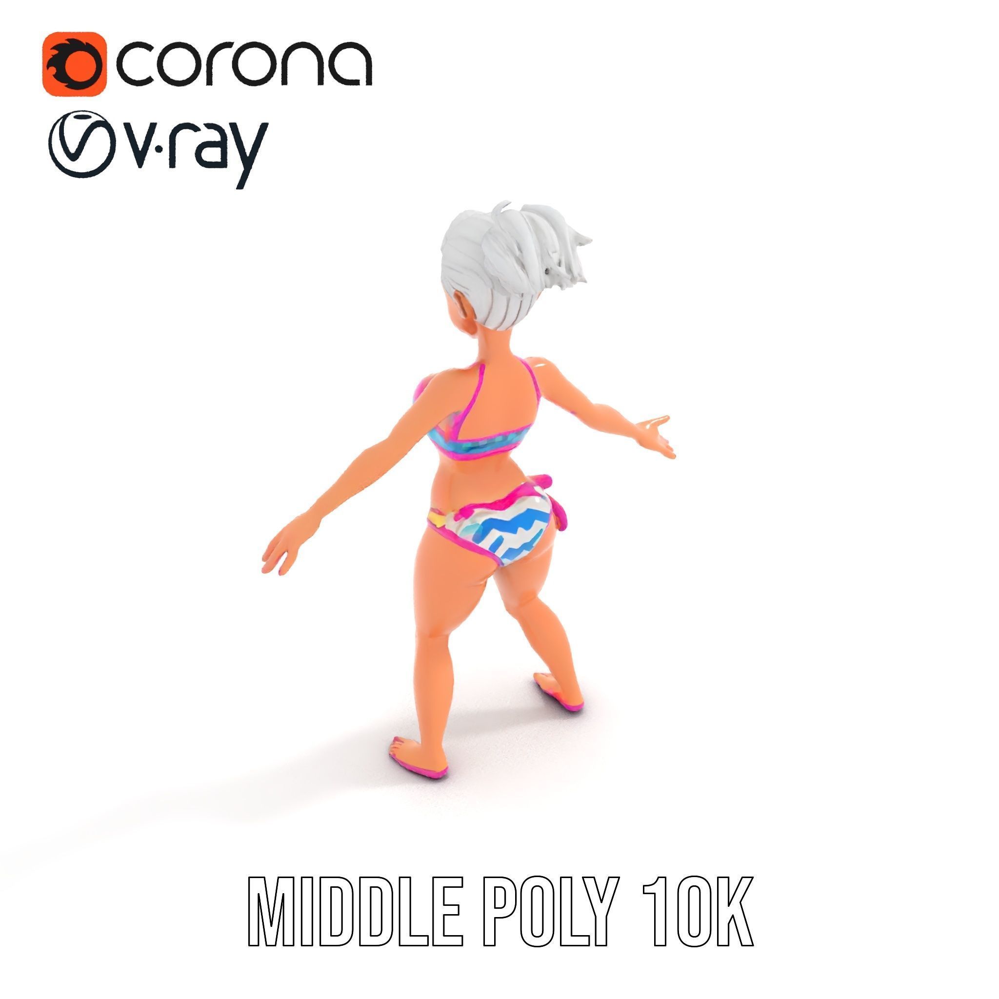 Stylized Beach Heroine Character Rigged and Animated Low-poly 3D model_12