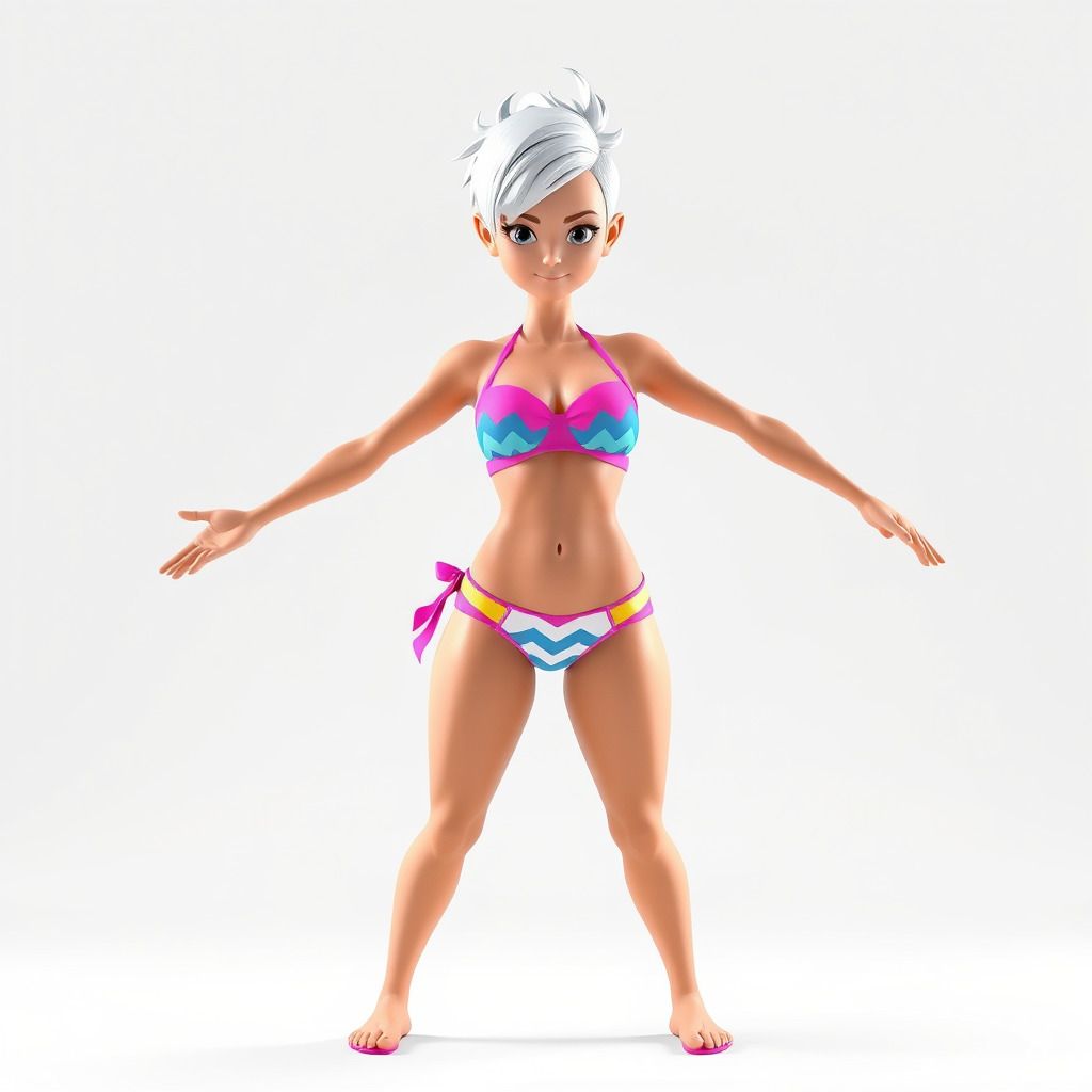 Stylized Beach Heroine Character Rigged and Animated Low-poly 3D model_2