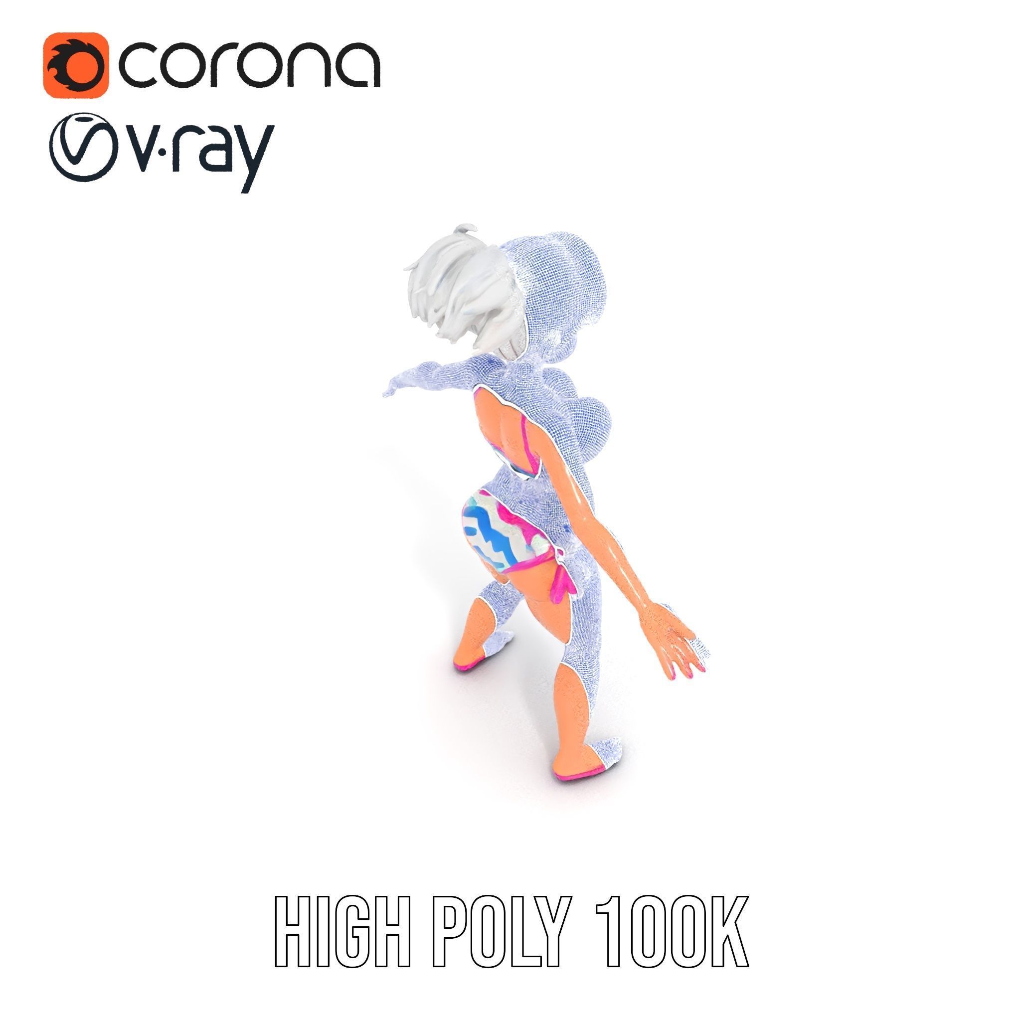 Stylized Beach Heroine Character Rigged and Animated Low-poly 3D model_35