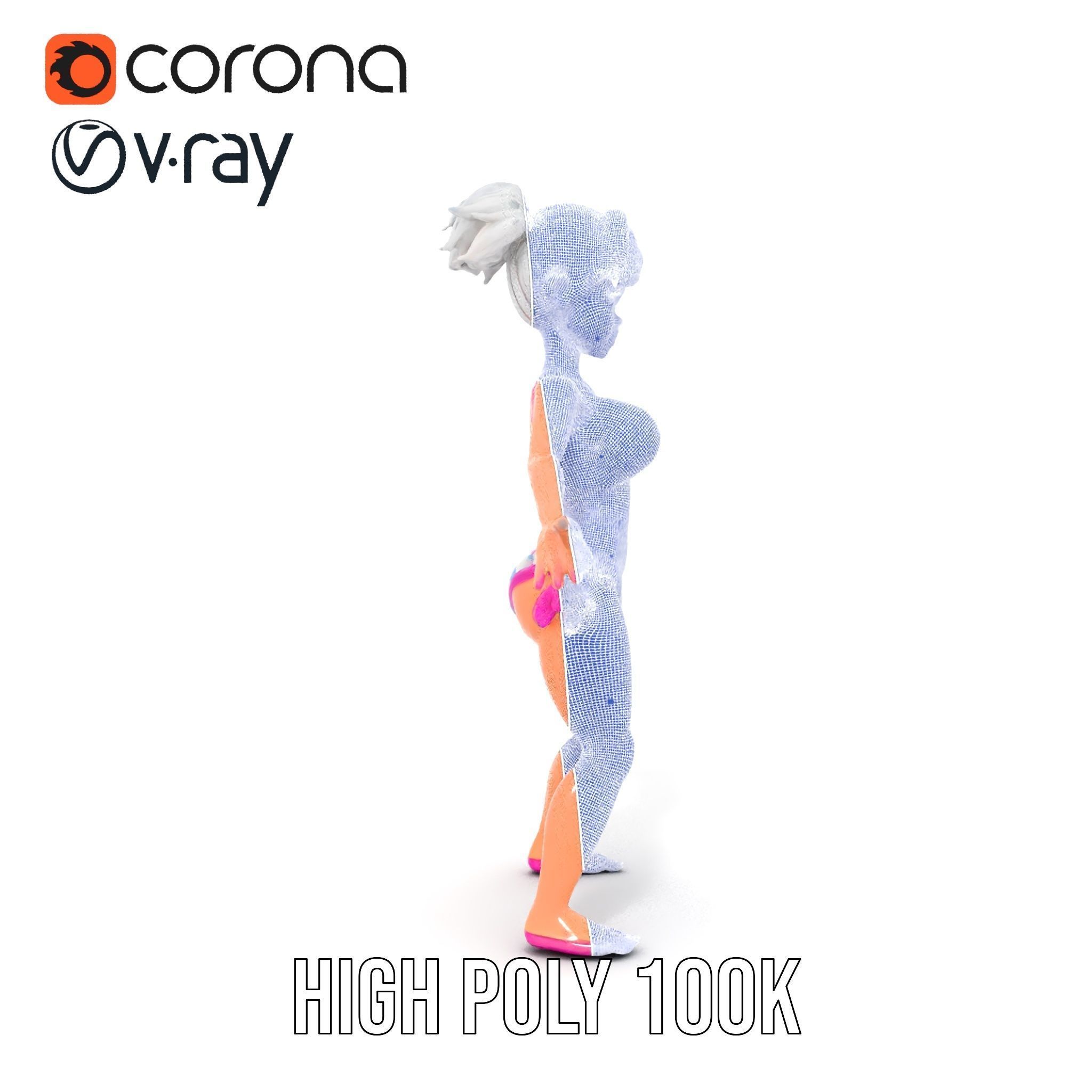 Stylized Beach Heroine Character Rigged and Animated Low-poly 3D model_33