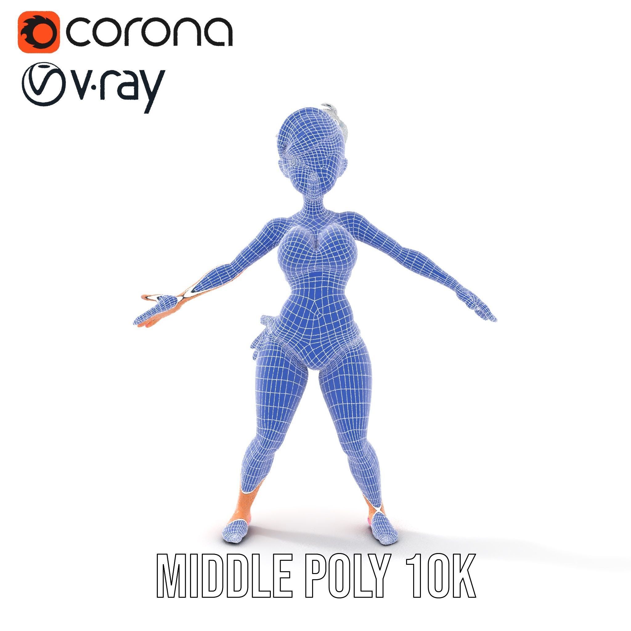 Stylized Beach Heroine Character Rigged and Animated Low-poly 3D model_29