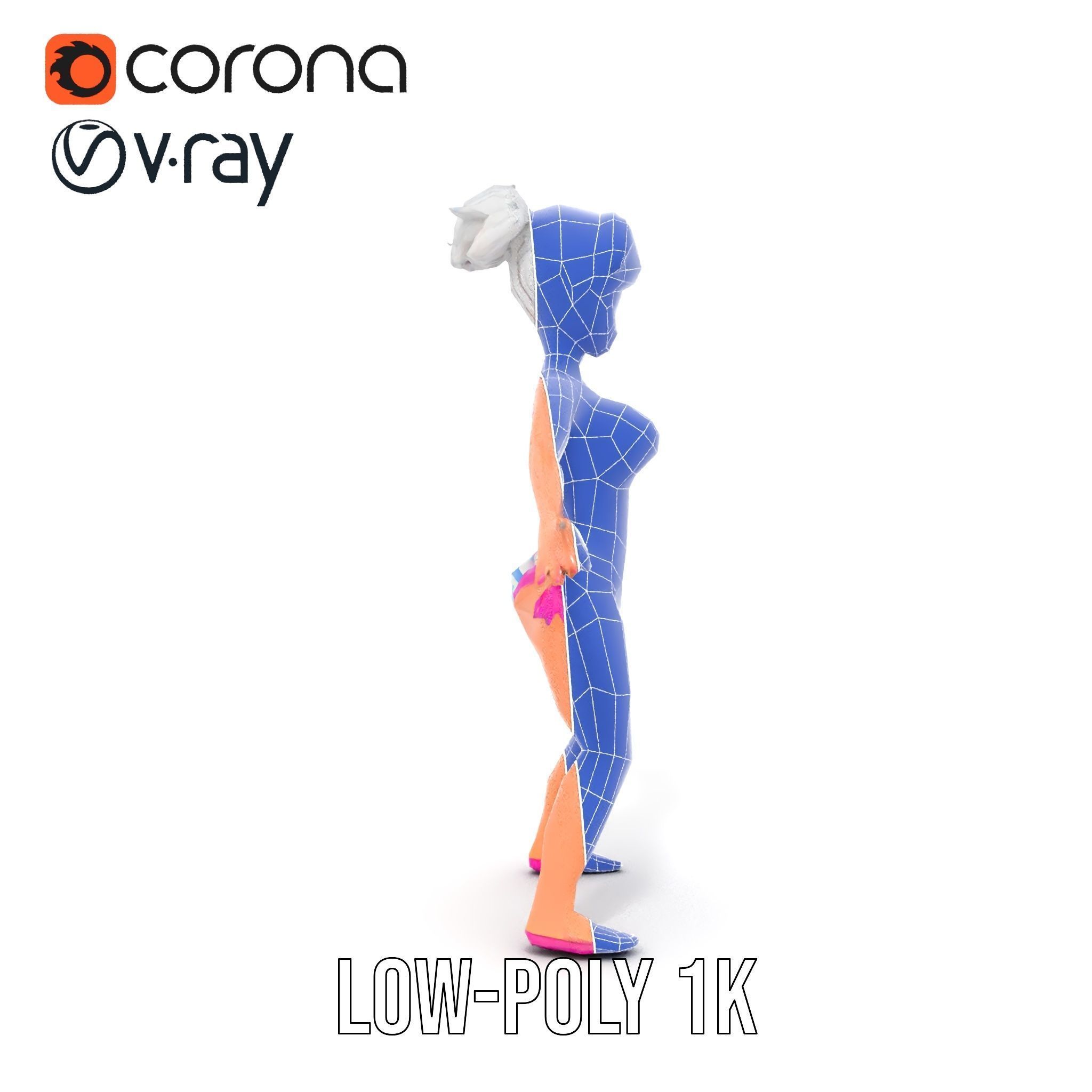 Stylized Beach Heroine Character Rigged and Animated Low-poly 3D model_30