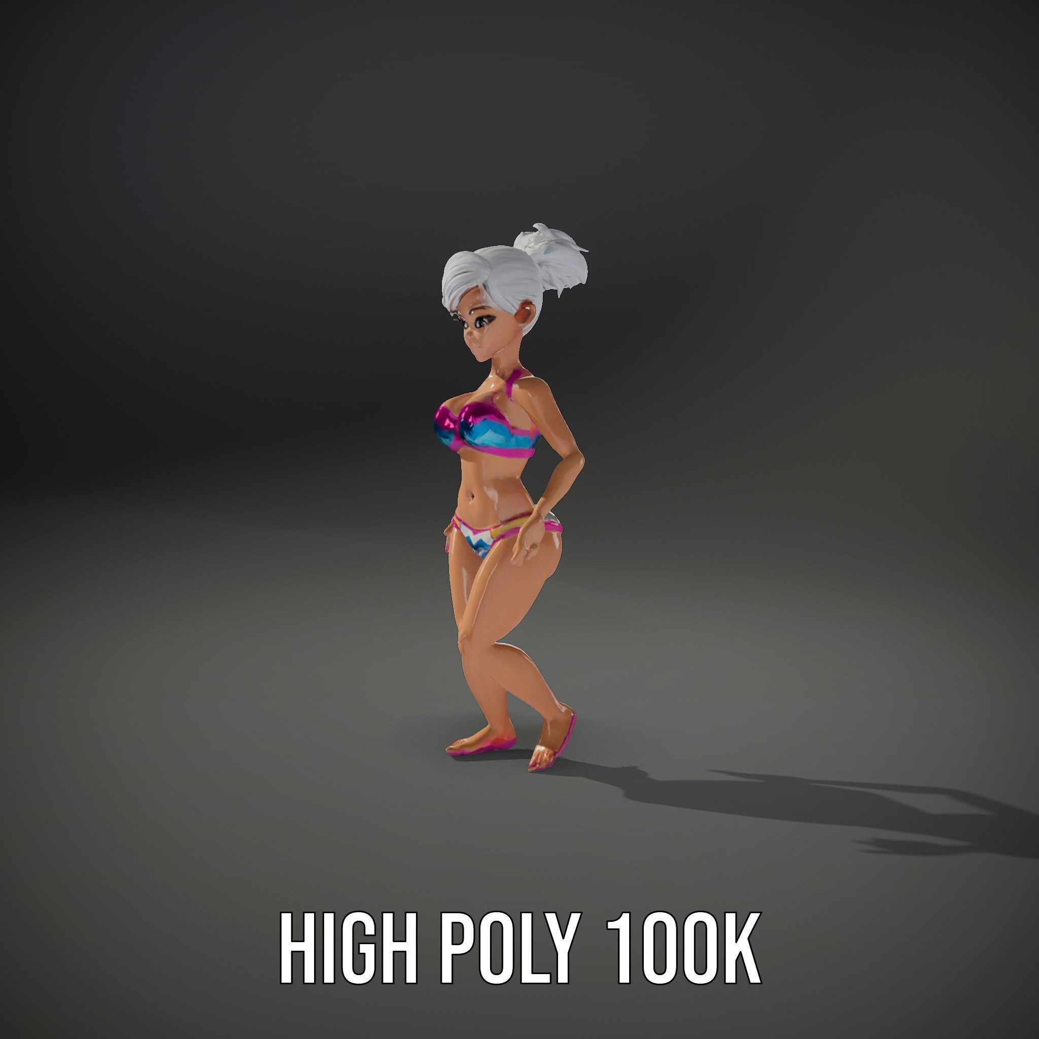Stylized Beach Heroine Character Rigged and Animated Low-poly 3D model_23