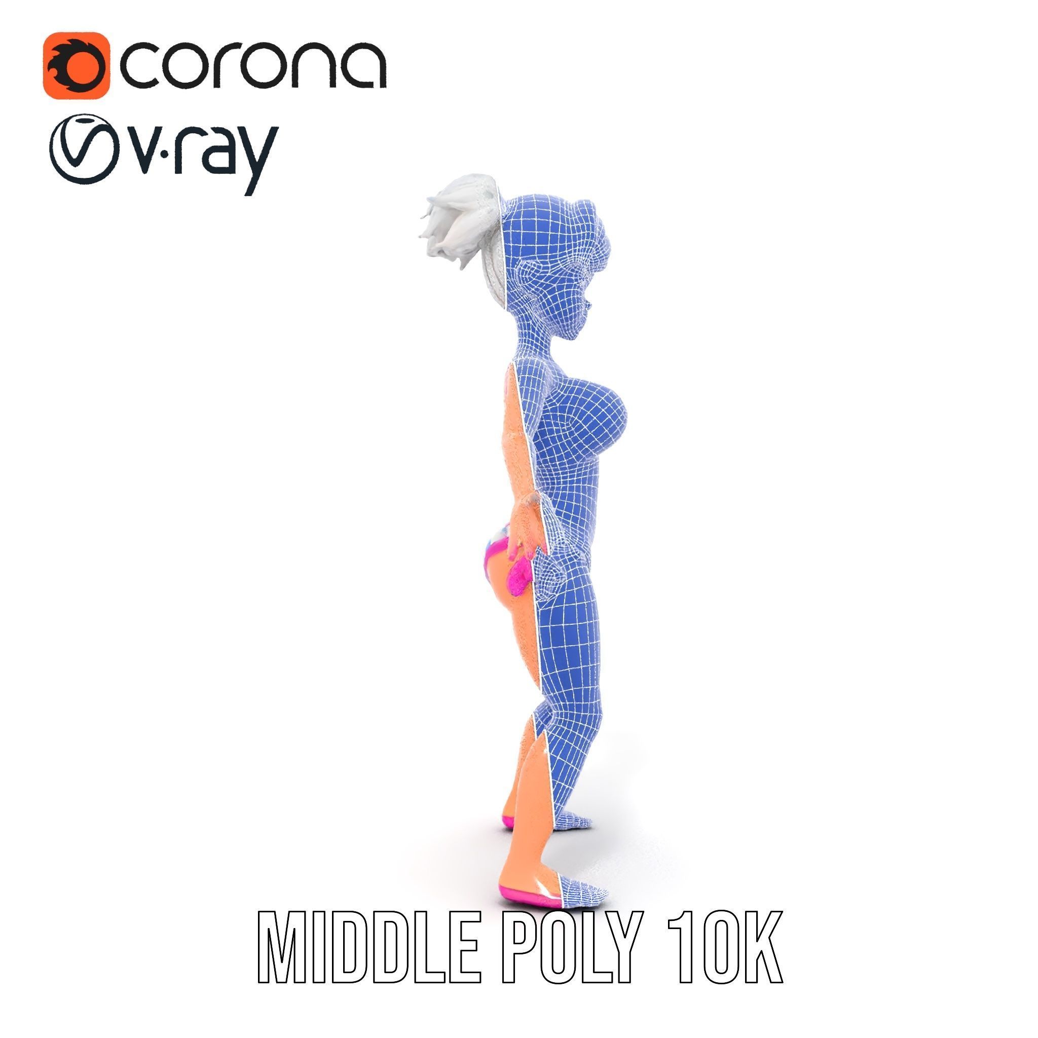 Stylized Beach Heroine Character Rigged and Animated Low-poly 3D model_34