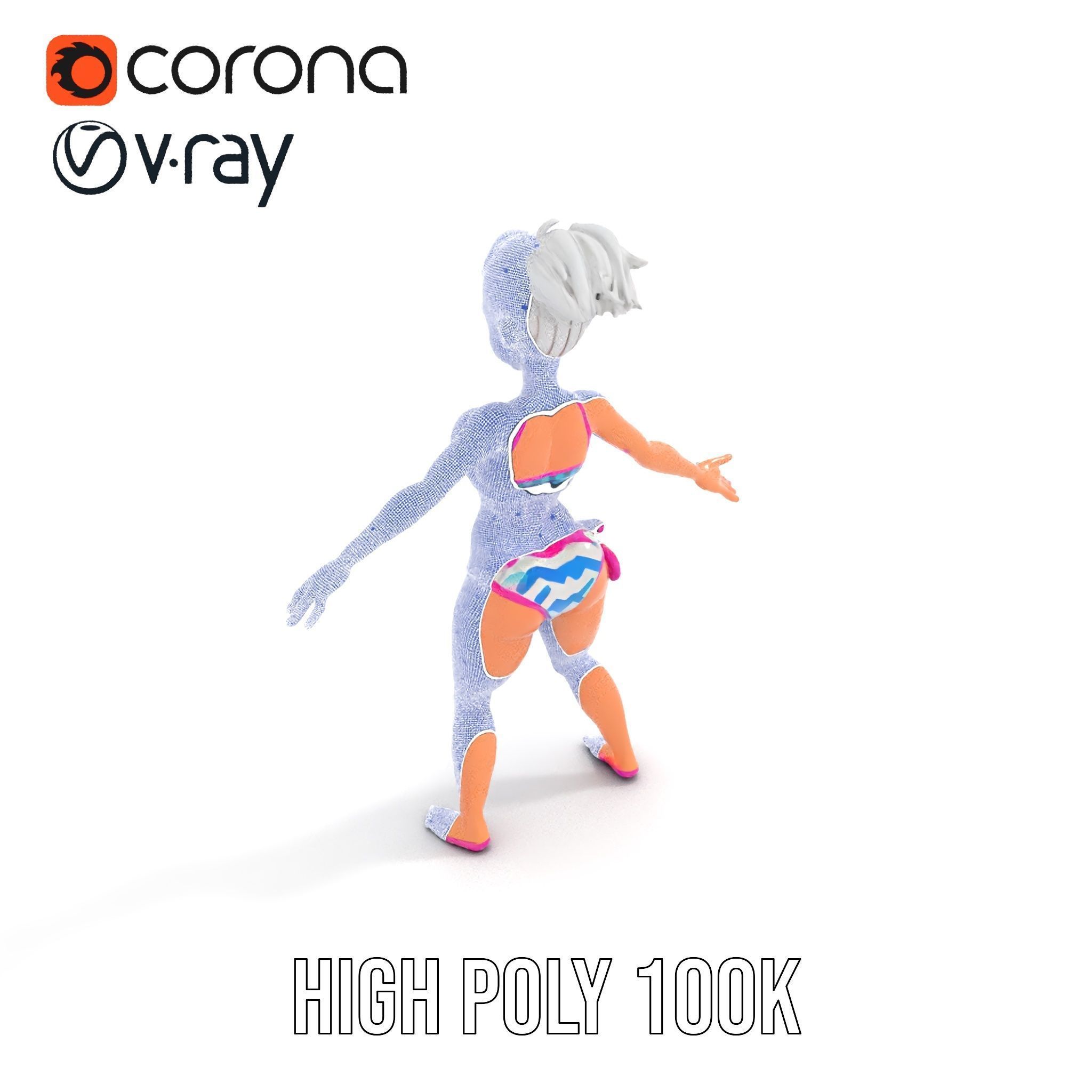 Stylized Beach Heroine Character Rigged and Animated Low-poly 3D model_26