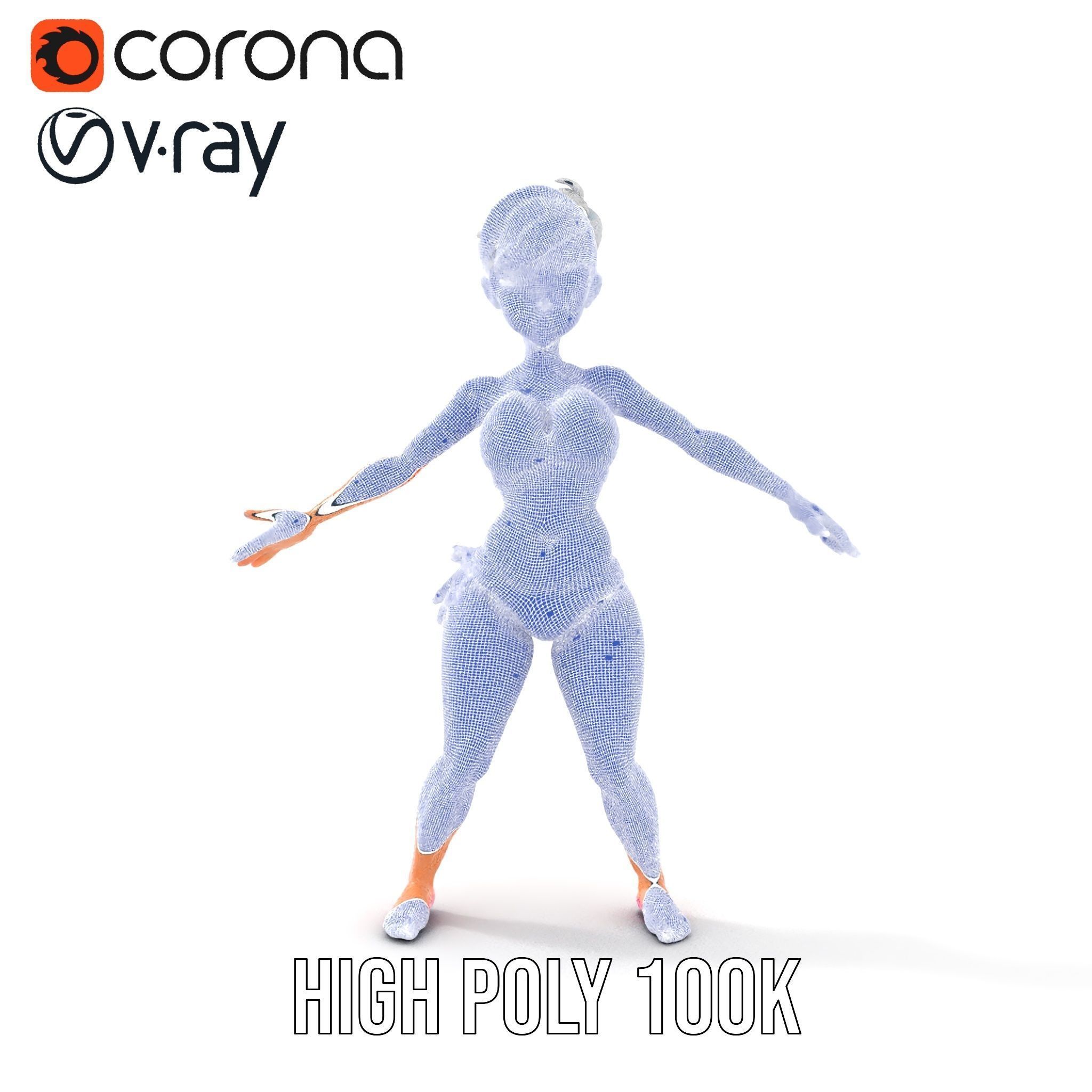 Stylized Beach Heroine Character Rigged and Animated Low-poly 3D model_36