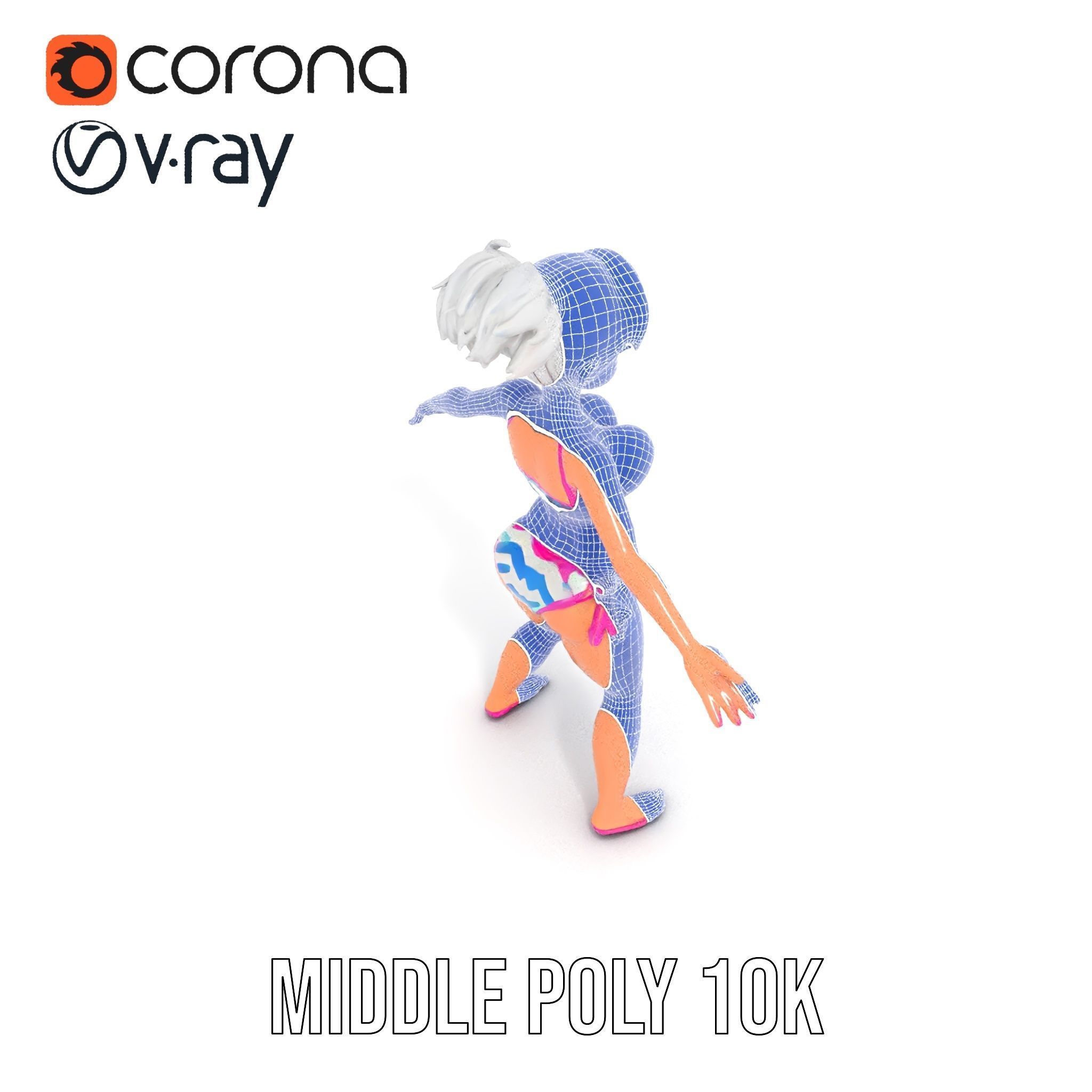 Stylized Beach Heroine Character Rigged and Animated Low-poly 3D model_27