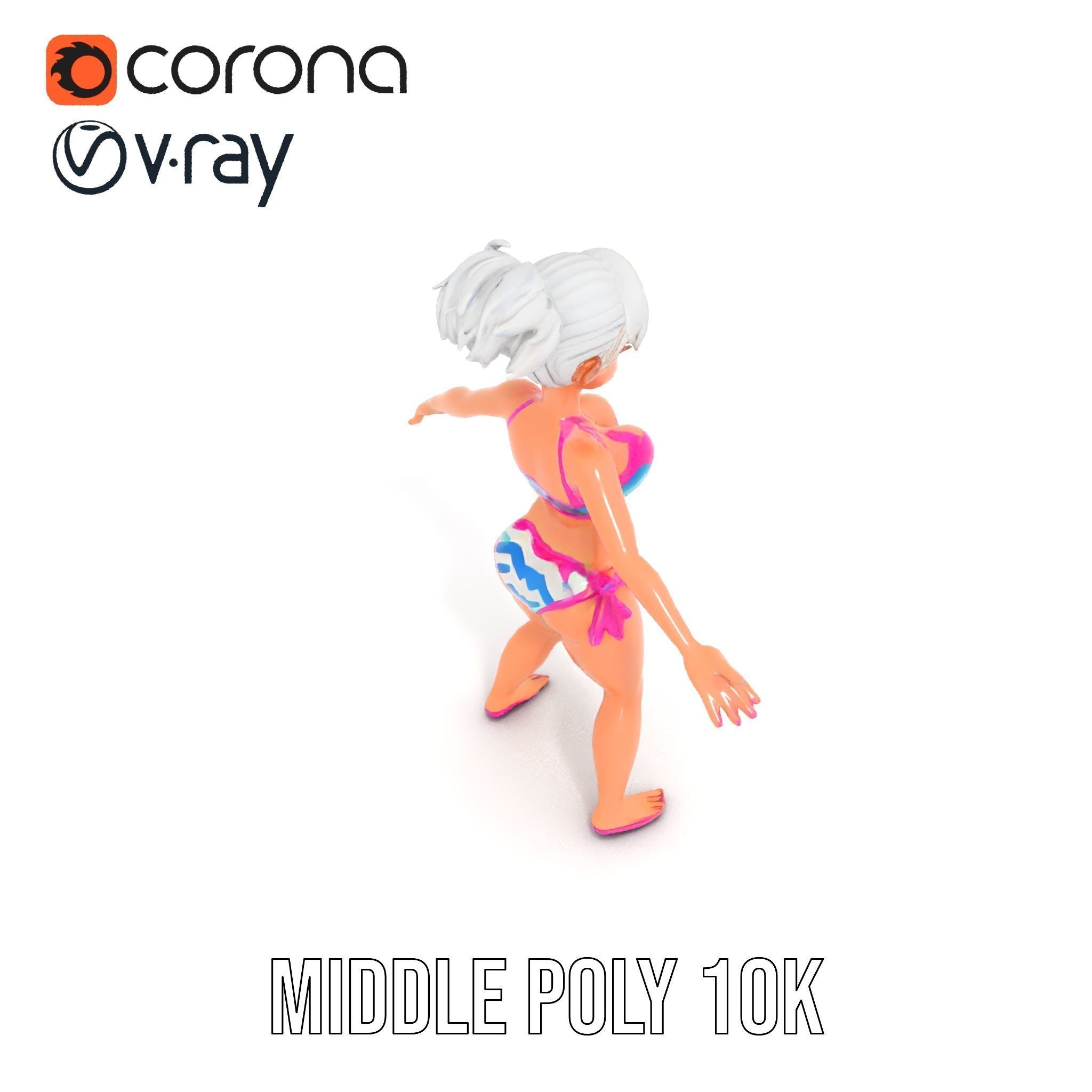 Stylized Beach Heroine Character Rigged and Animated Low-poly 3D model_15