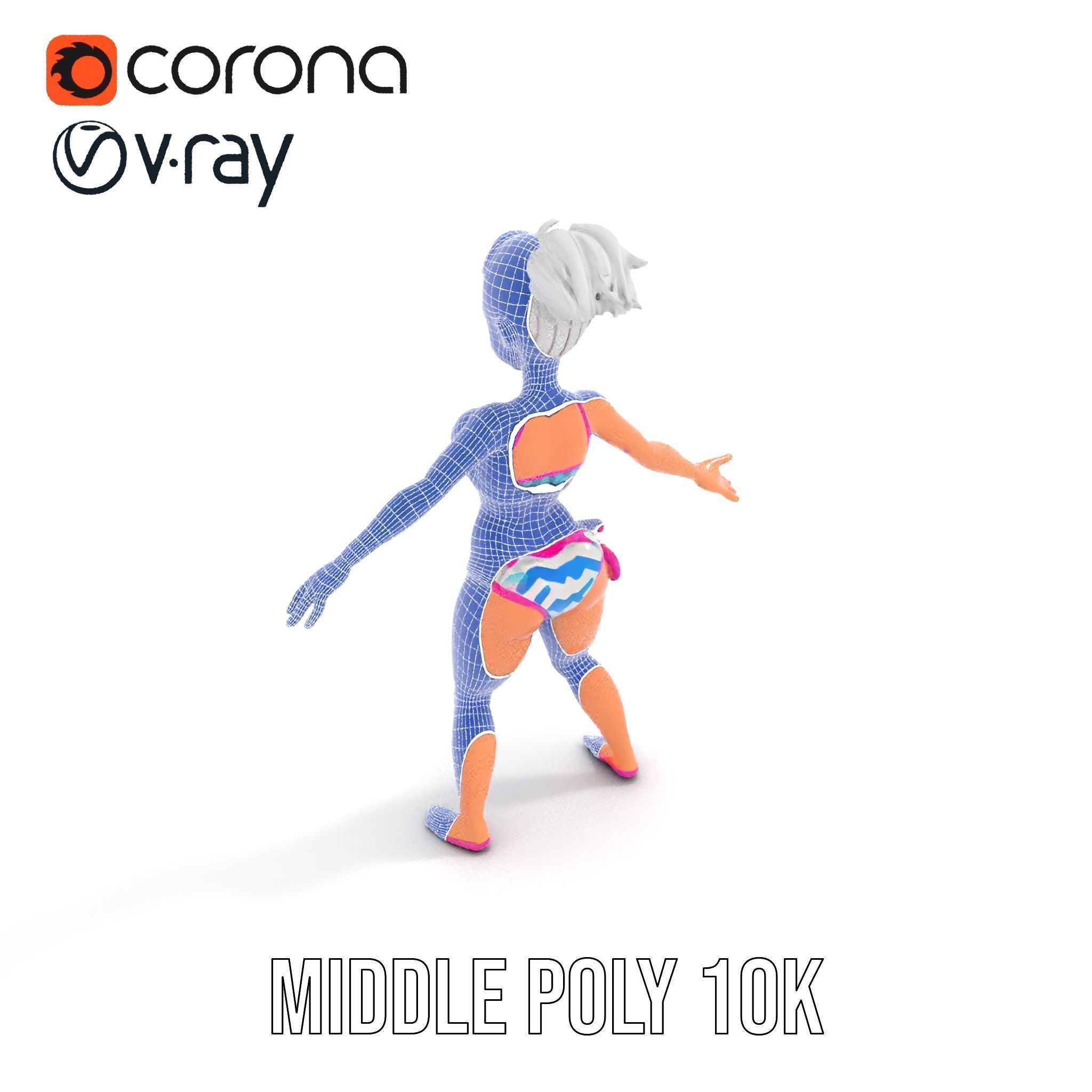Stylized Beach Heroine Character Rigged and Animated Low-poly 3D model_18