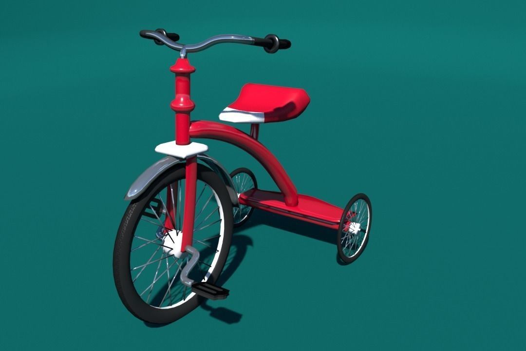 Red Tricycle Low-poly 3D model_0