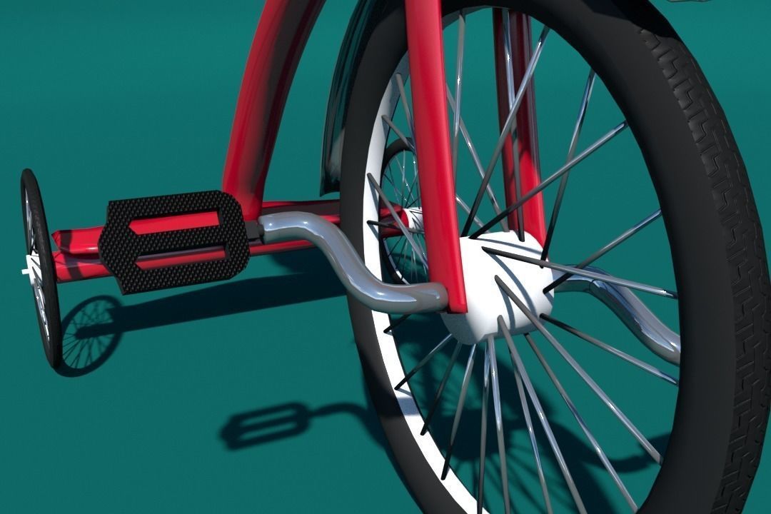 Red Tricycle Low-poly 3D model_1