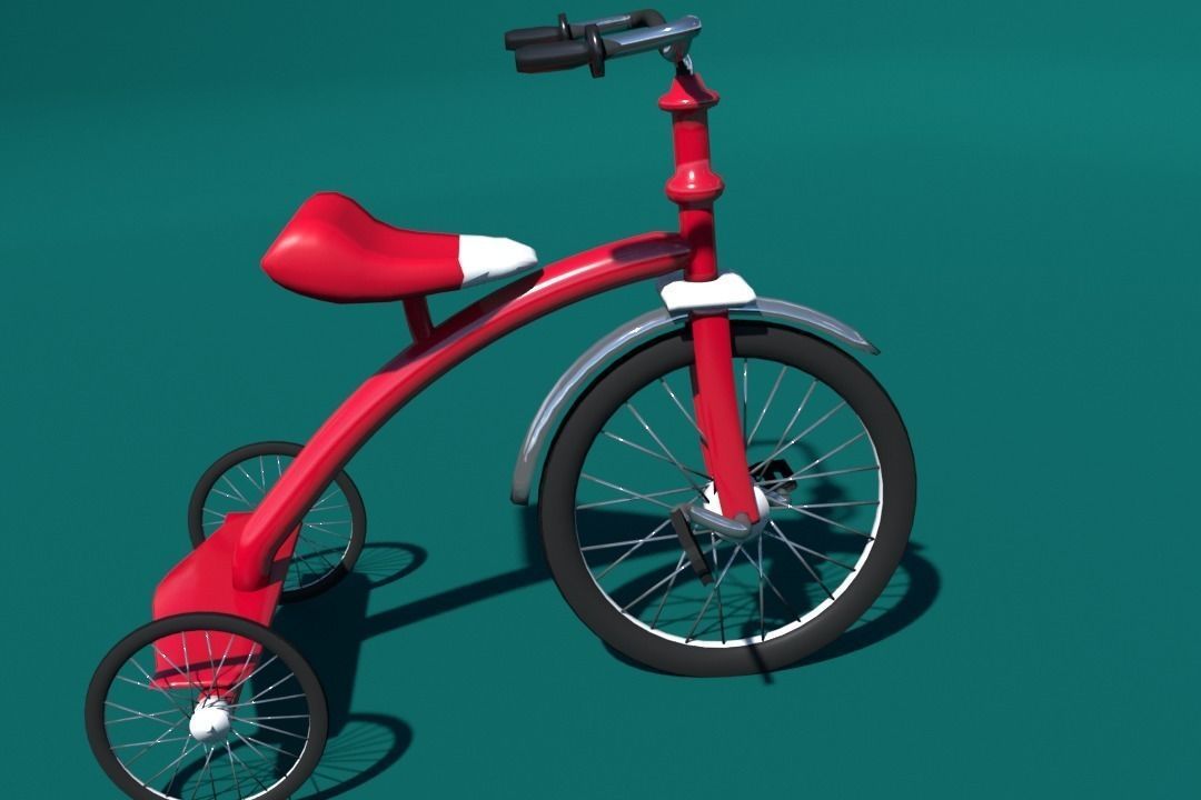 Red Tricycle Low-poly 3D model_2