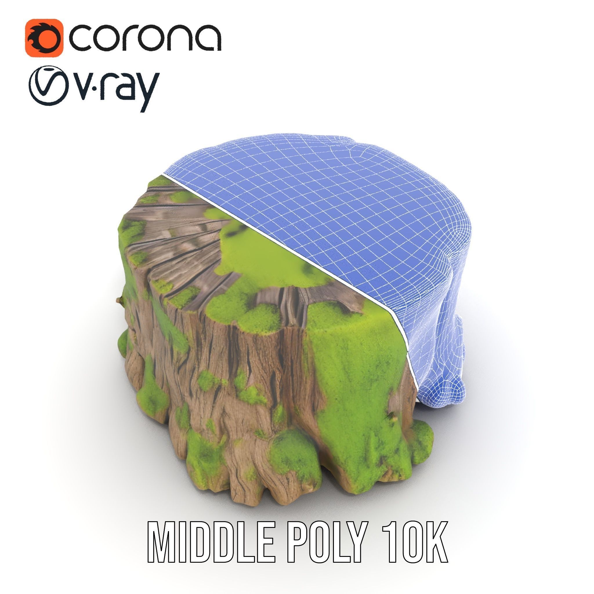 Mossy Tree Stump model pack with realistic textures Low-poly 3D model_24