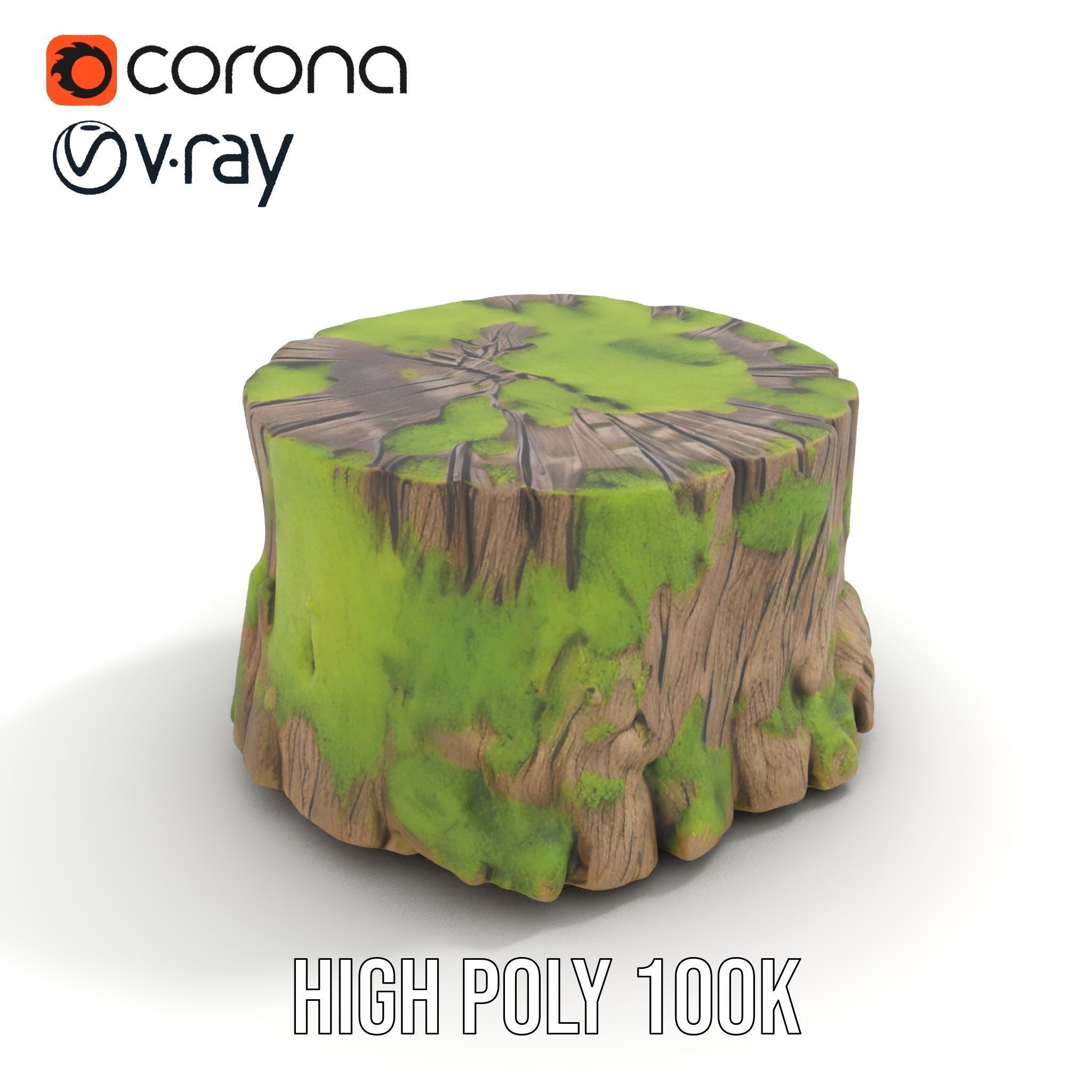 Mossy Tree Stump model pack with realistic textures Low-poly 3D model_15