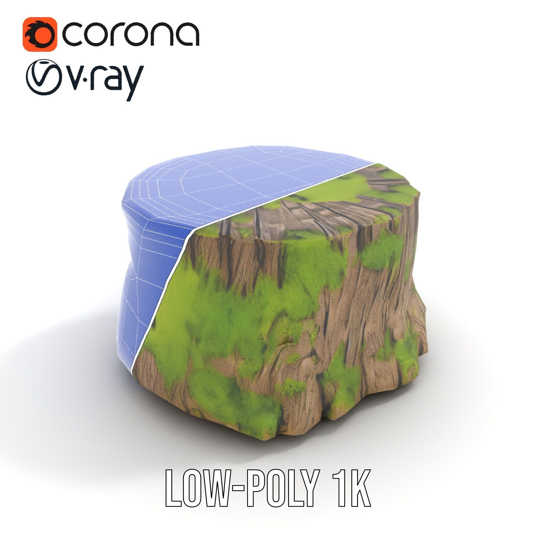 Mossy Tree Stump model pack with realistic textures Low-poly 3D model_9
