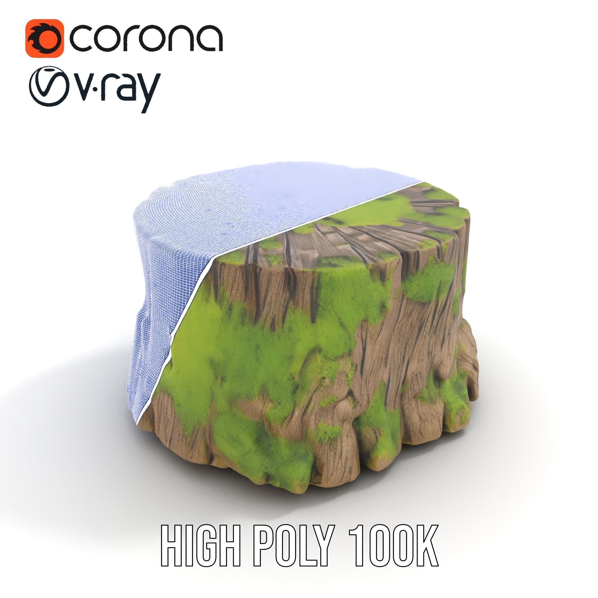 Mossy Tree Stump model pack with realistic textures Low-poly 3D model_32