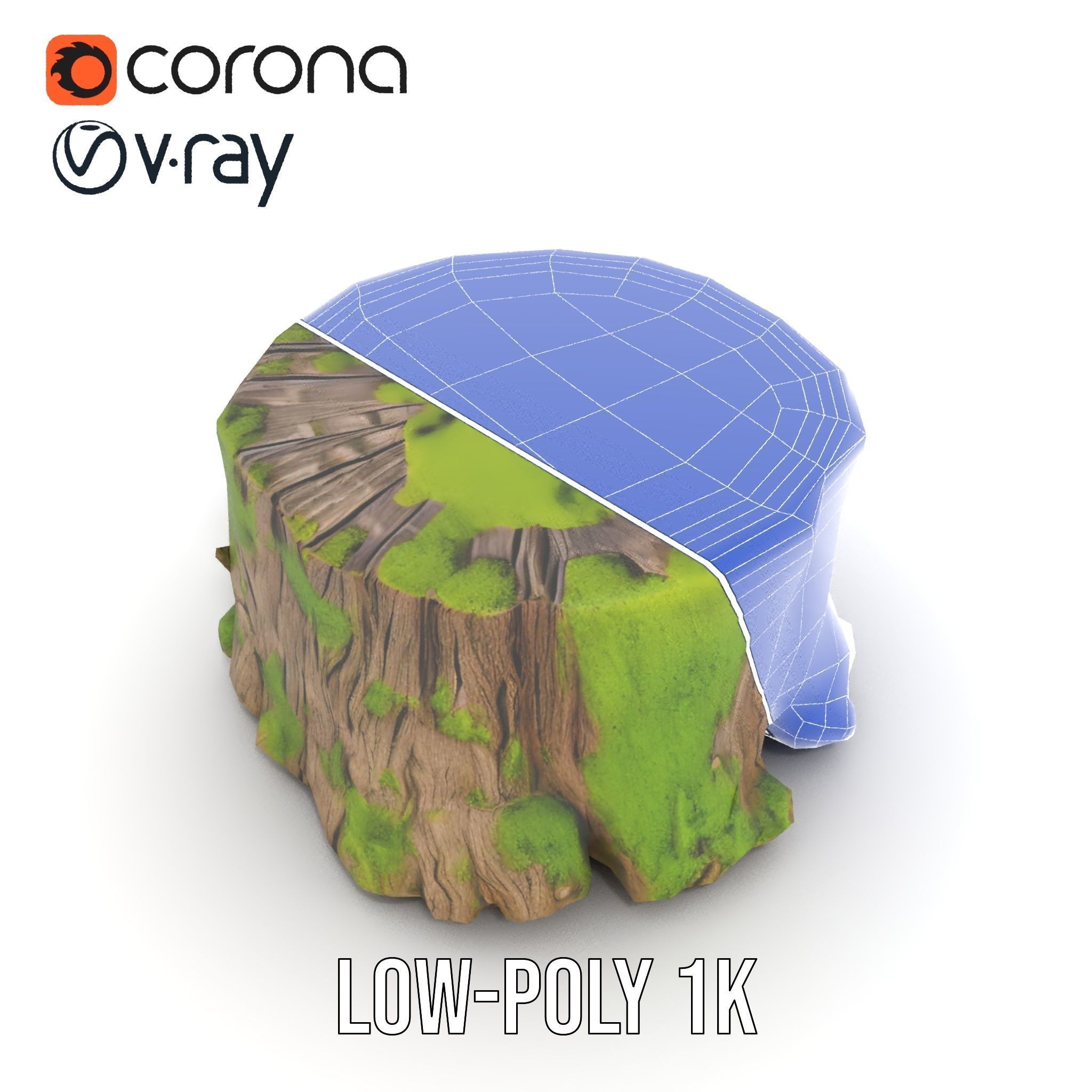 Mossy Tree Stump model pack with realistic textures Low-poly 3D model_12