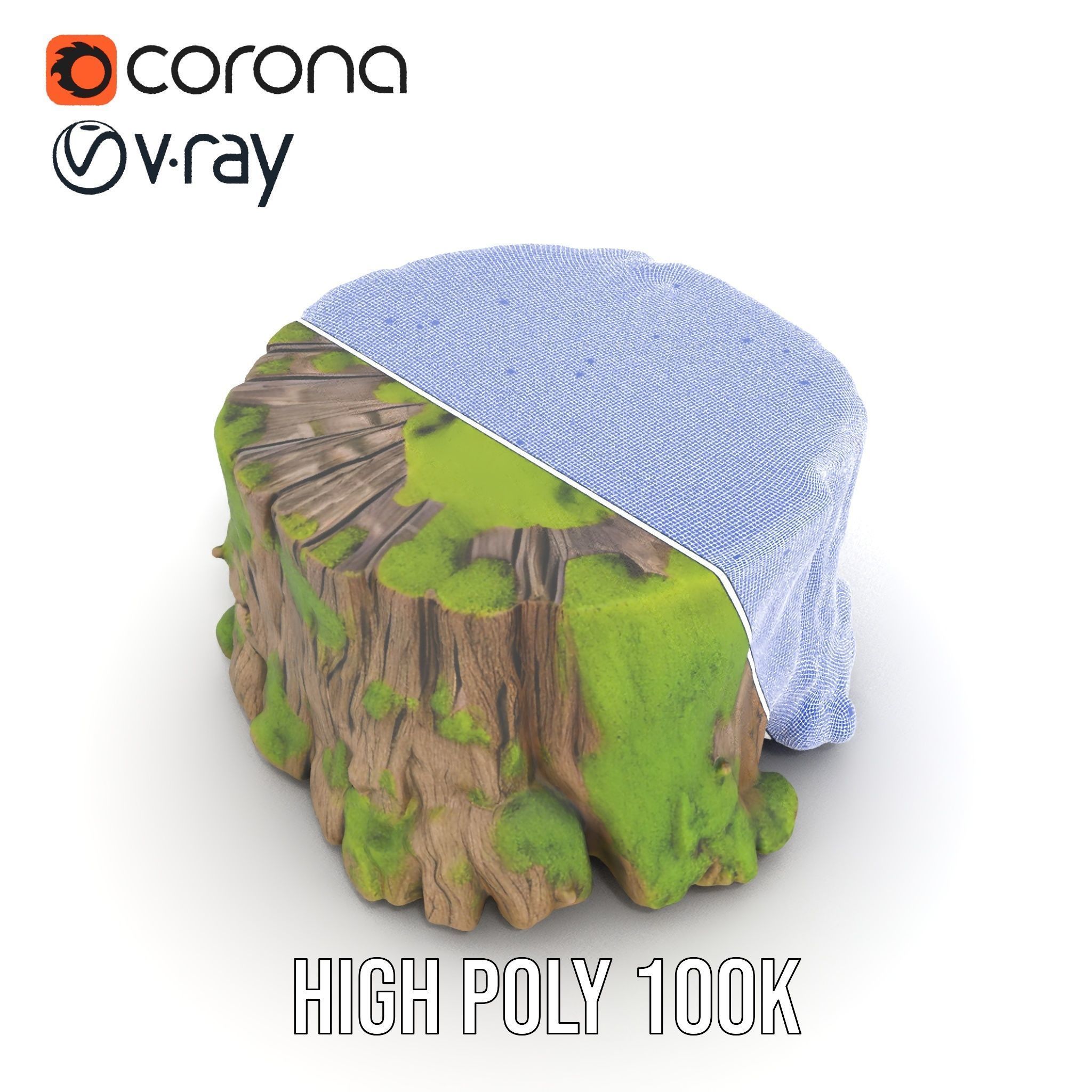 Mossy Tree Stump model pack with realistic textures Low-poly 3D model_31