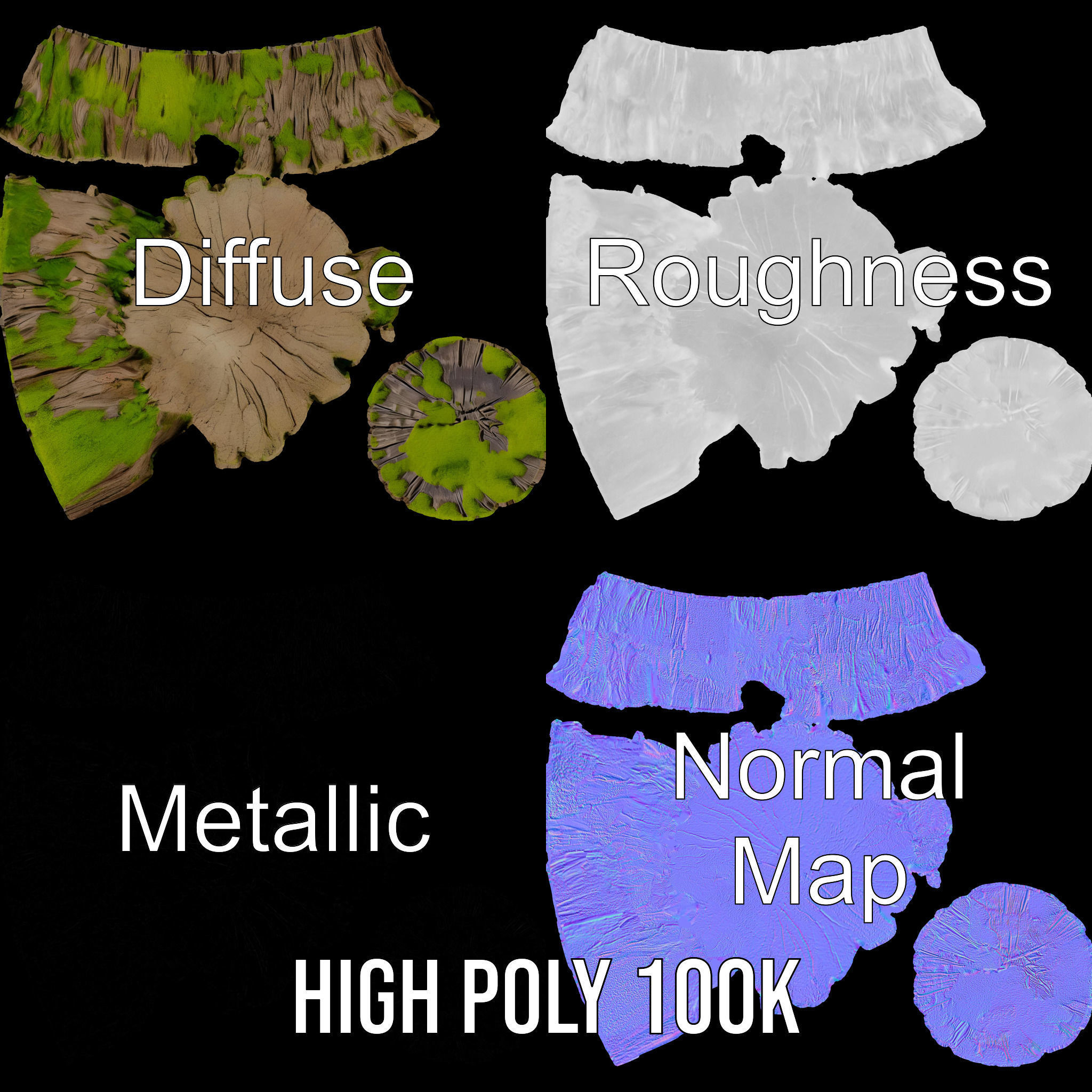Mossy Tree Stump model pack with realistic textures Low-poly 3D model_3