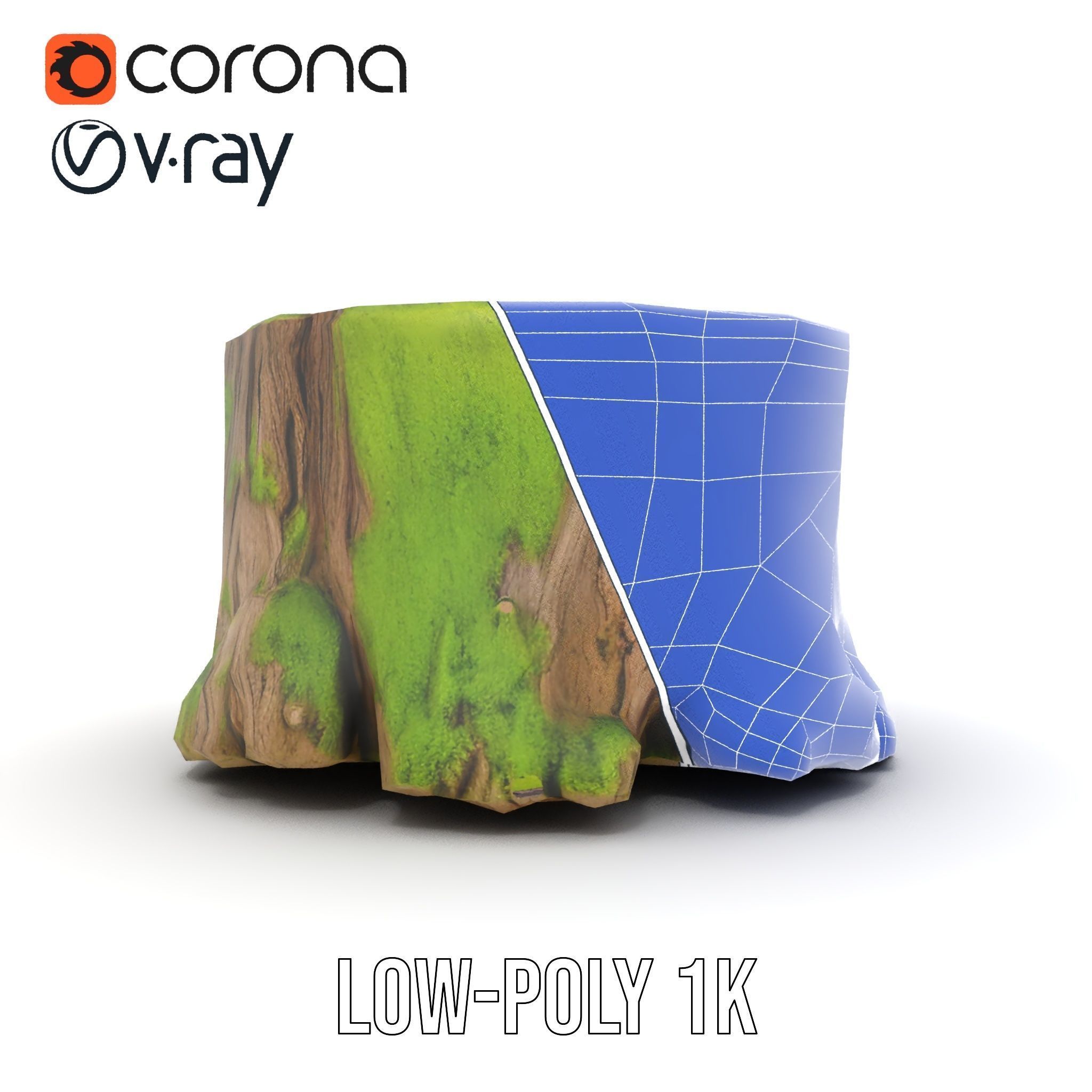 Mossy Tree Stump model pack with realistic textures Low-poly 3D model_28