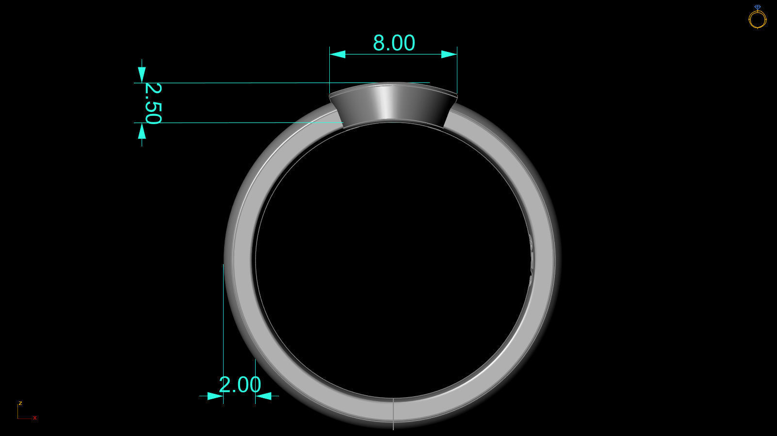 Alphabet ring letter U 3D print model_3