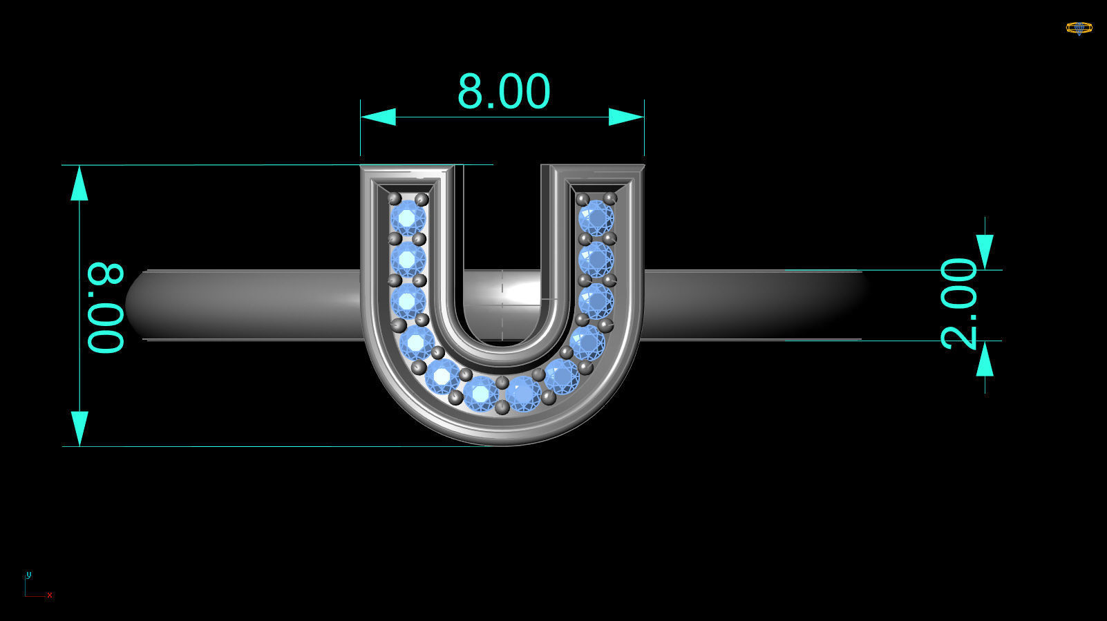 Alphabet ring letter U 3D print model_2