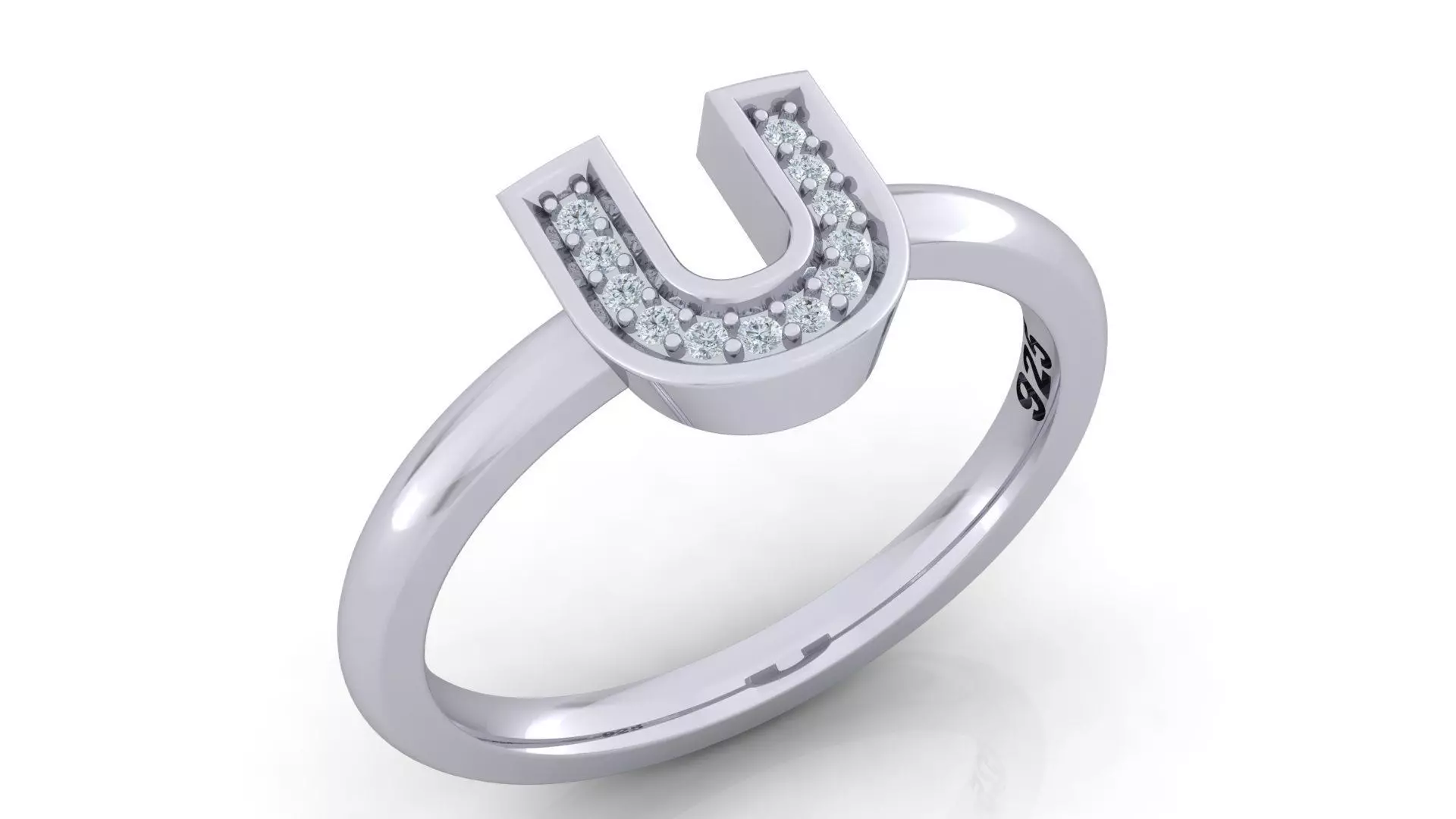 Alphabet ring letter U 3D print model_0