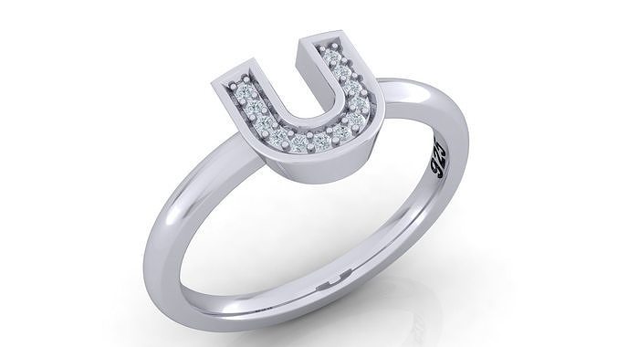 Alphabet ring letter U 3D print model