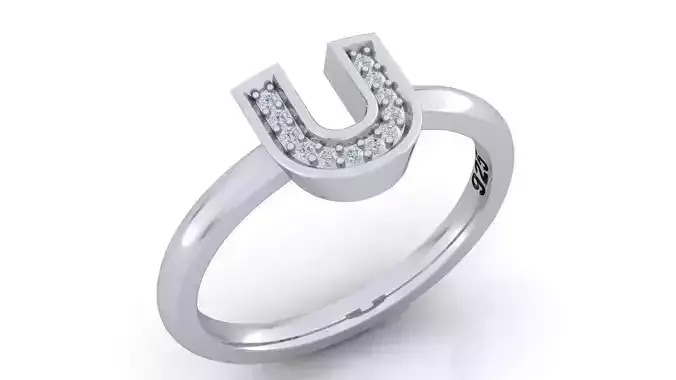 Alphabet ring letter U 3D print model