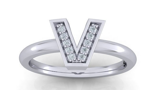 Alphabet ring letter V 3D print model