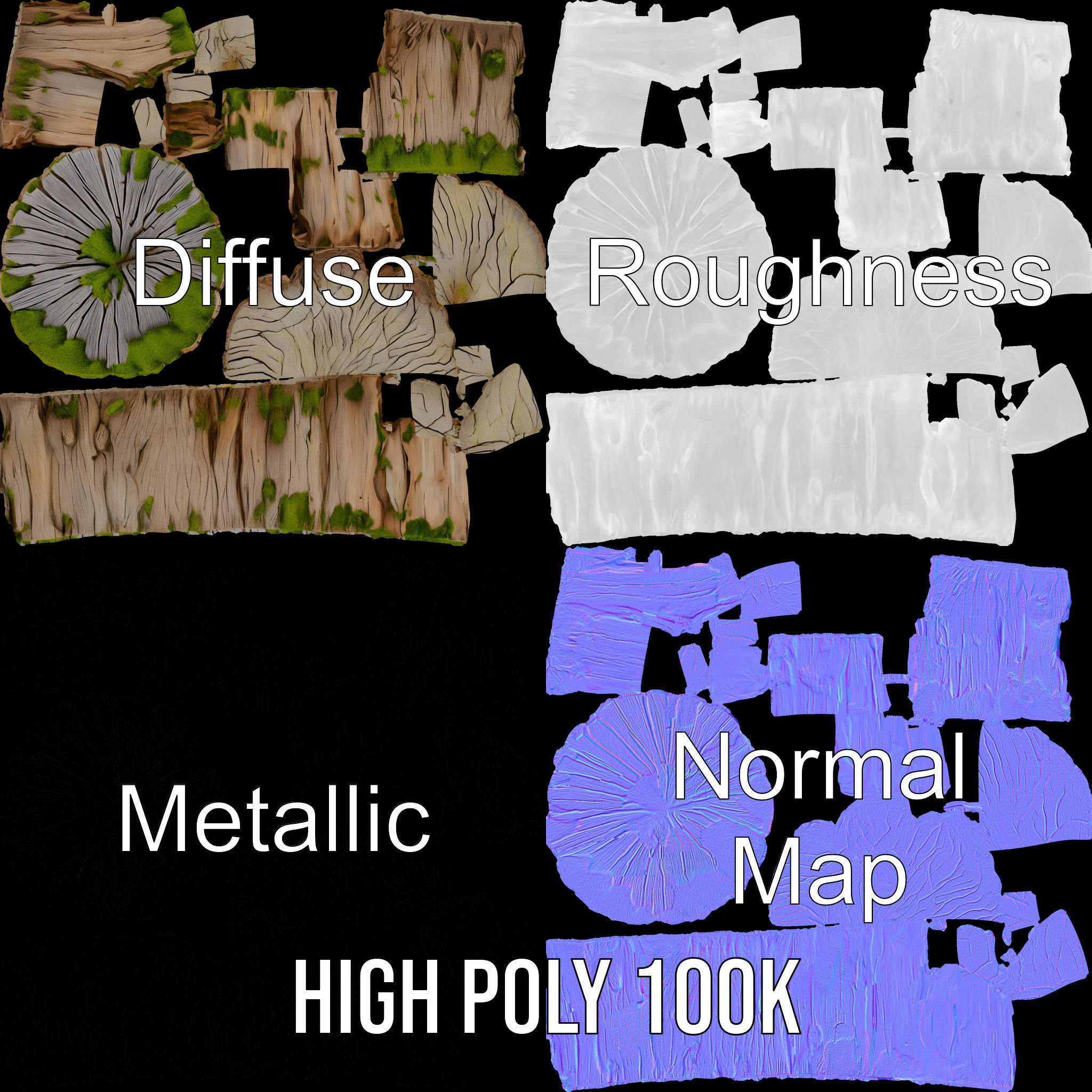 Mossy Tree Stump Model Pack Low-poly 3D model_3