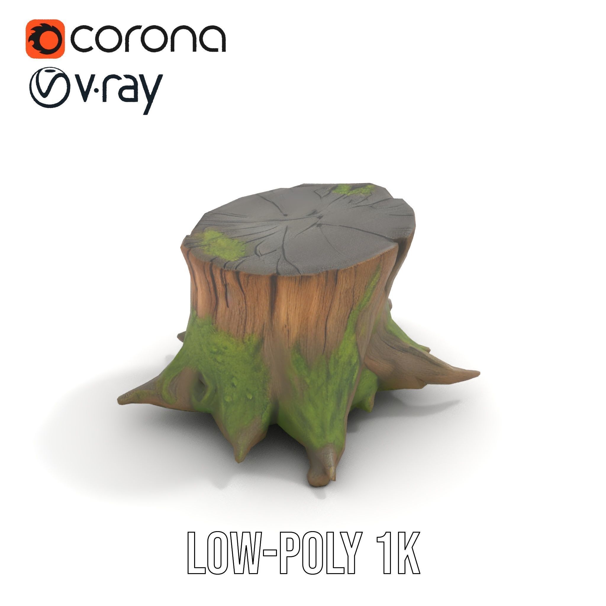 Wooden Tree Stump with Moss Model Pack Low-poly 3D model_9