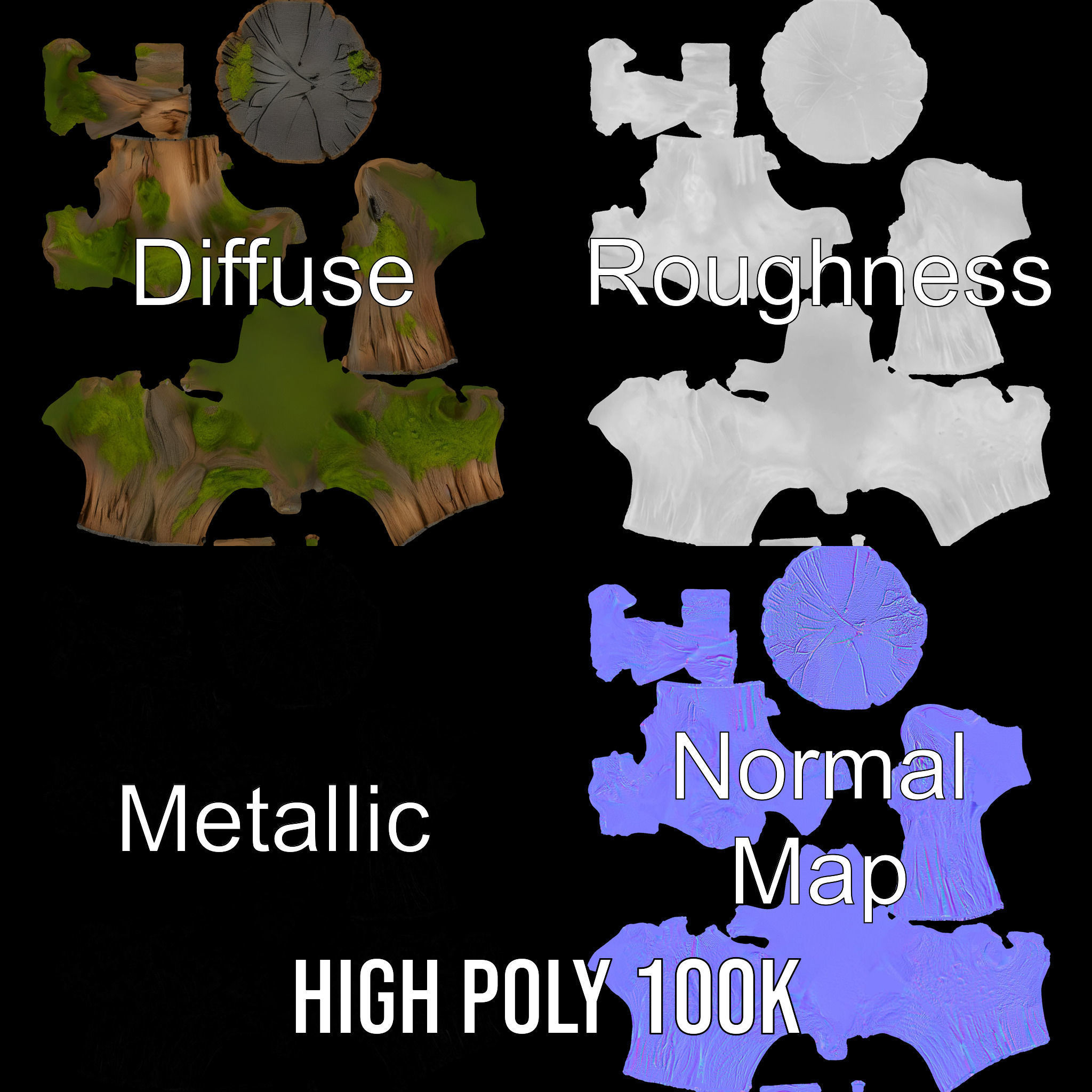 Wooden Tree Stump with Moss Model Pack Low-poly 3D model_3