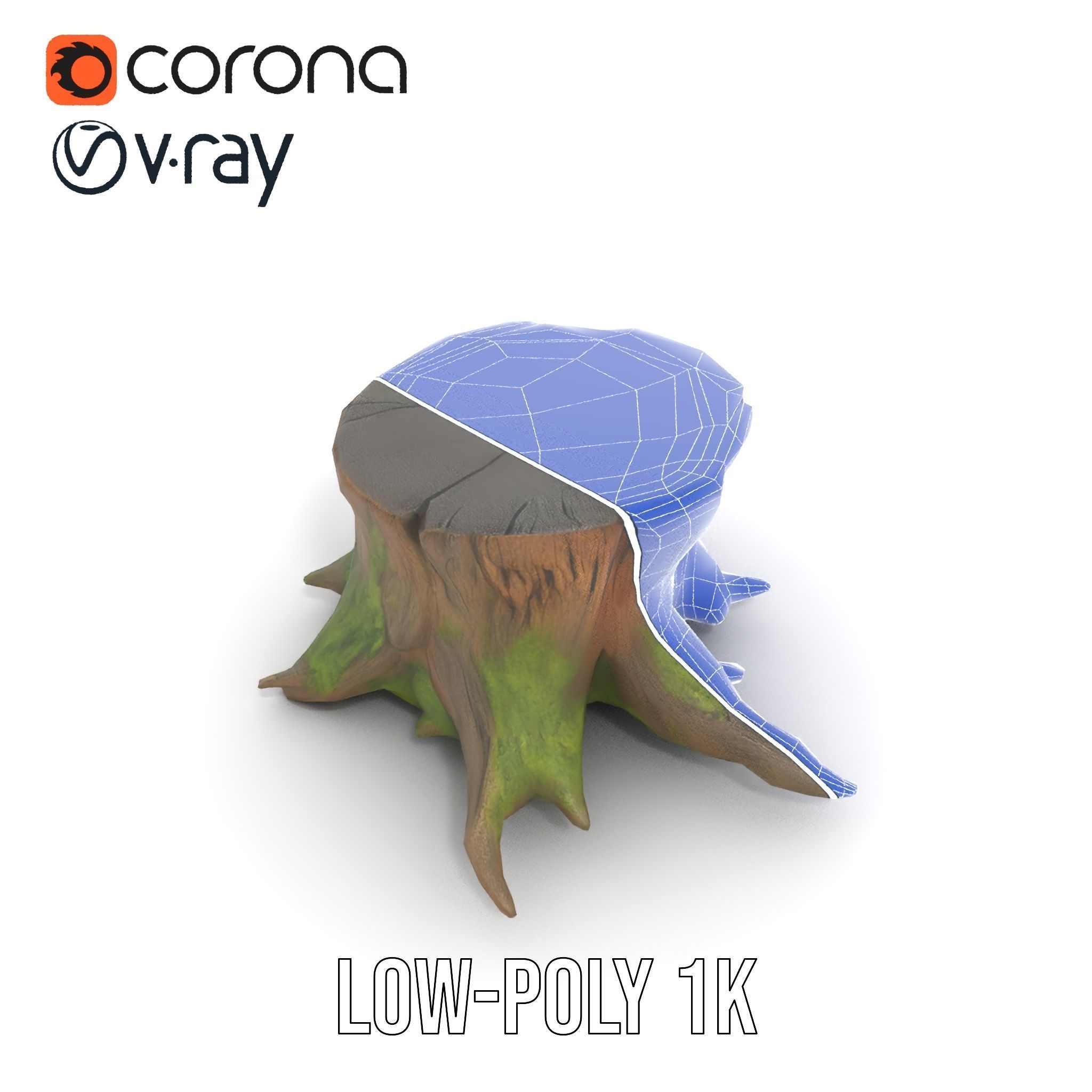 Wooden Tree Stump with Moss Model Pack Low-poly 3D model_22