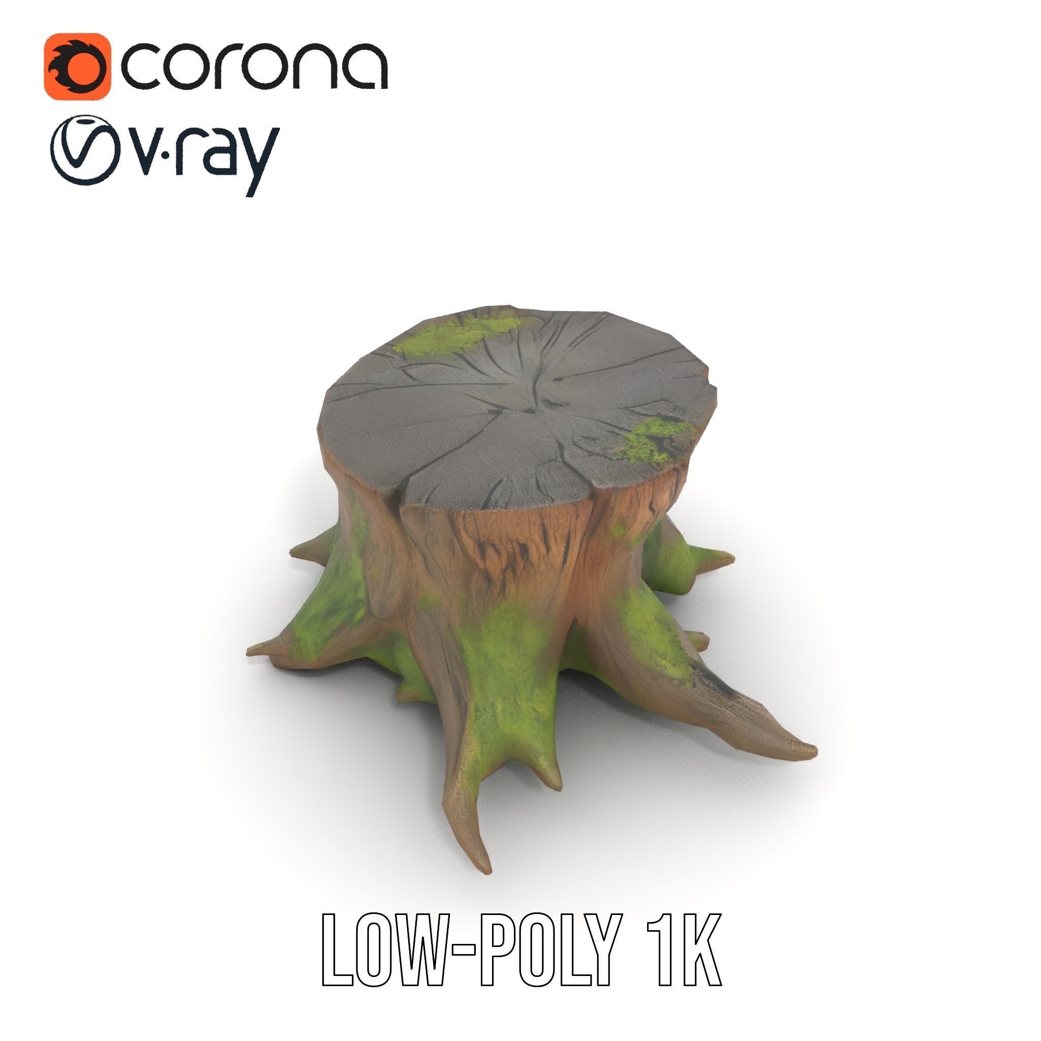 Wooden Tree Stump with Moss Model Pack Low-poly 3D model_14