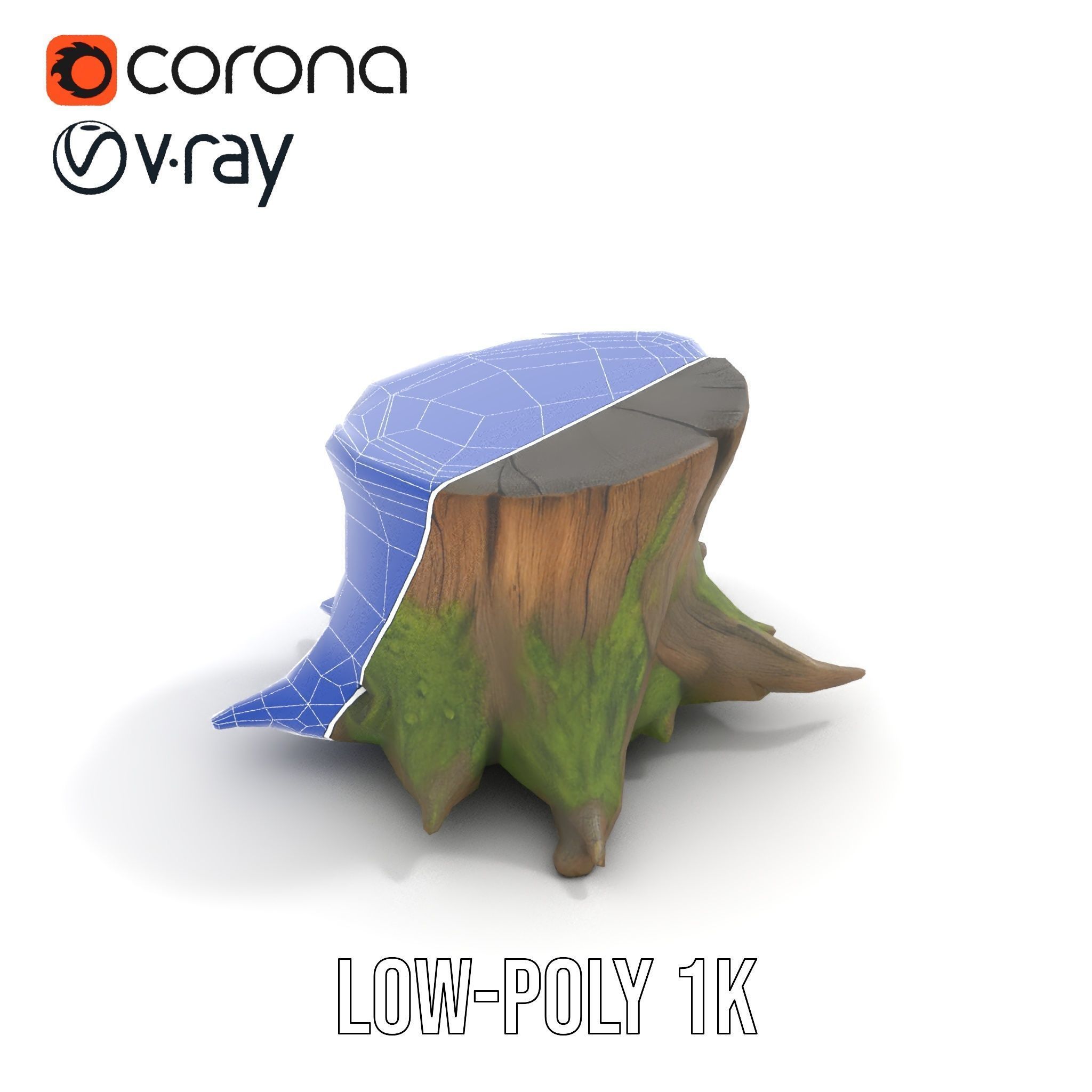Wooden Tree Stump with Moss Model Pack Low-poly 3D model_19