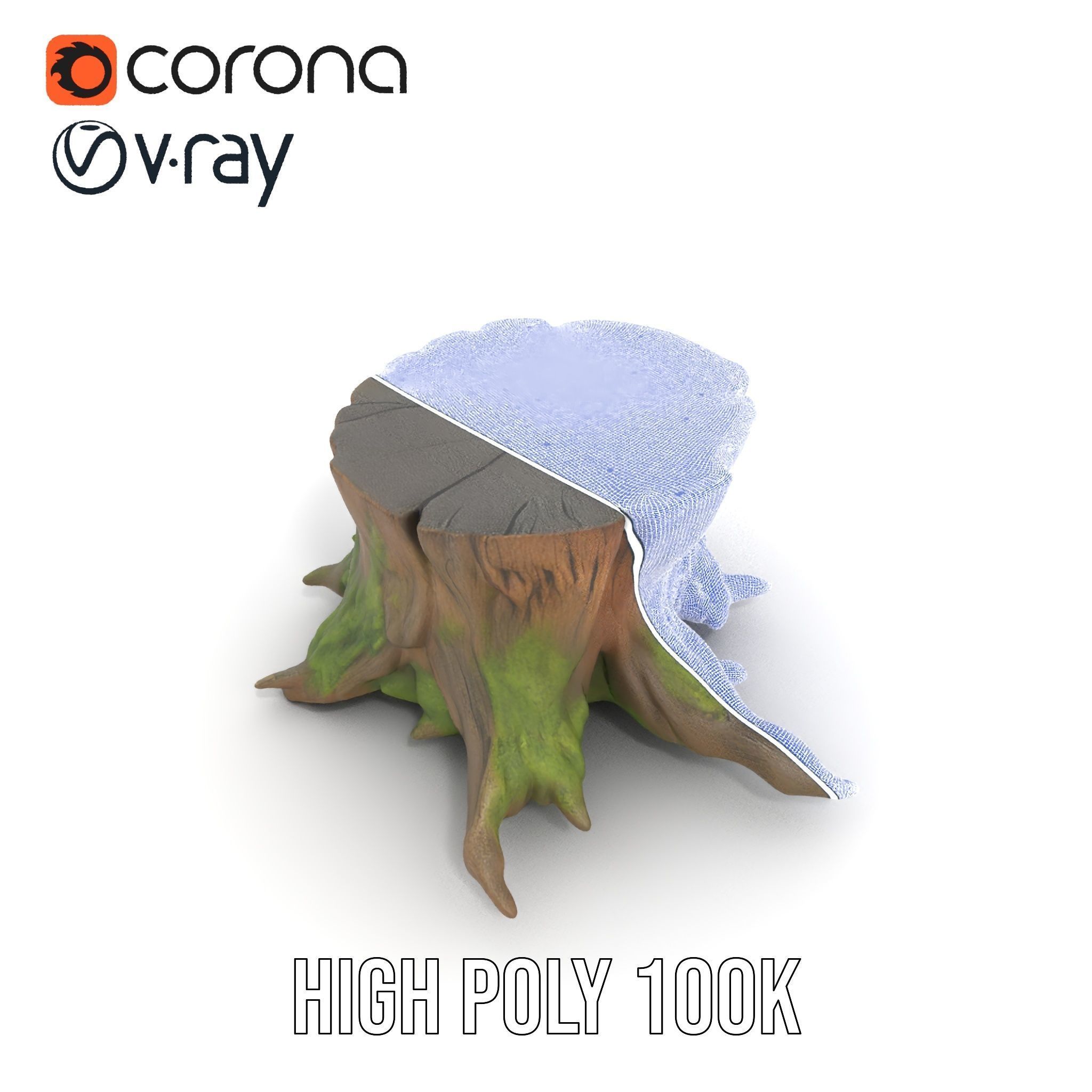 Wooden Tree Stump with Moss Model Pack Low-poly 3D model_33