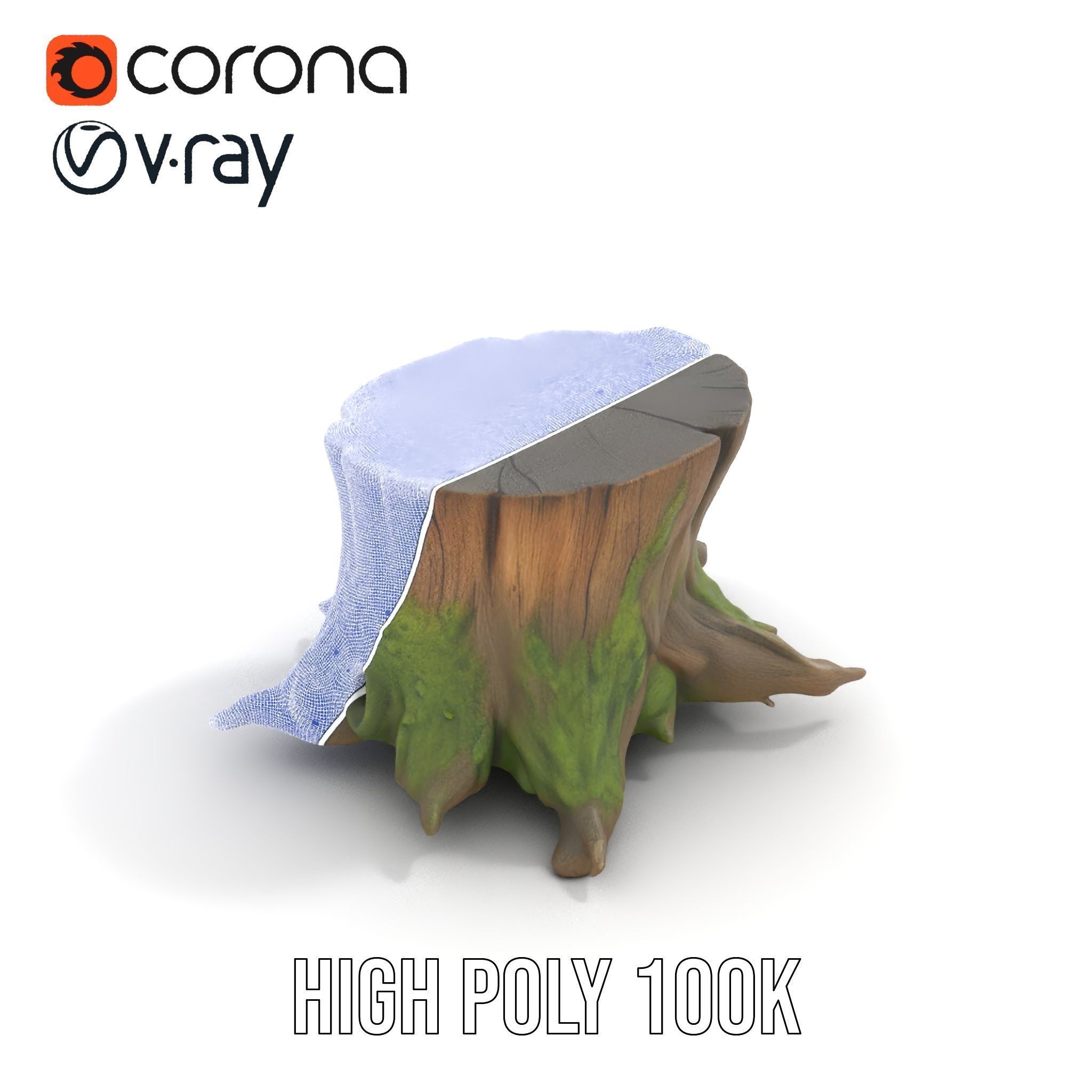 Wooden Tree Stump with Moss Model Pack Low-poly 3D model_31