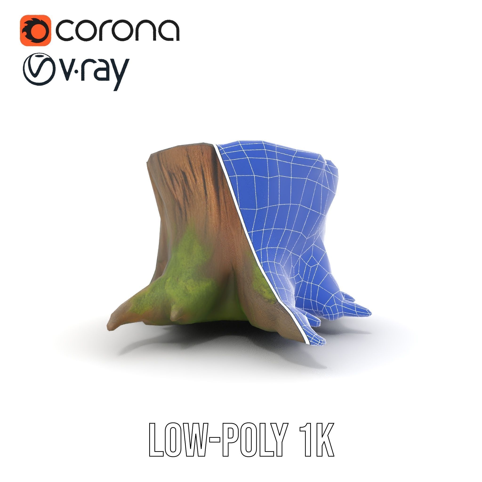 Wooden Tree Stump with Moss Model Pack Low-poly 3D model_27