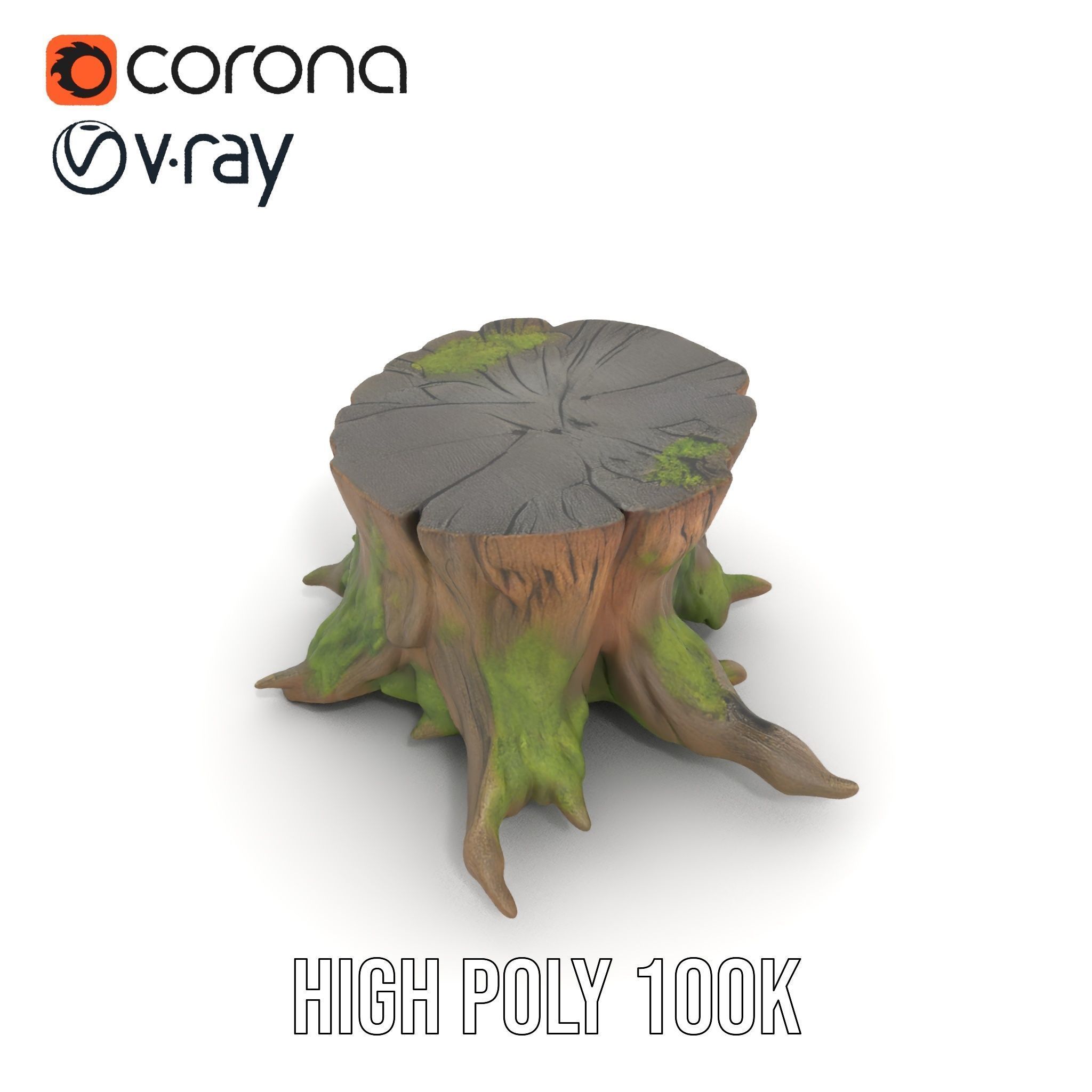Wooden Tree Stump with Moss Model Pack Low-poly 3D model_23