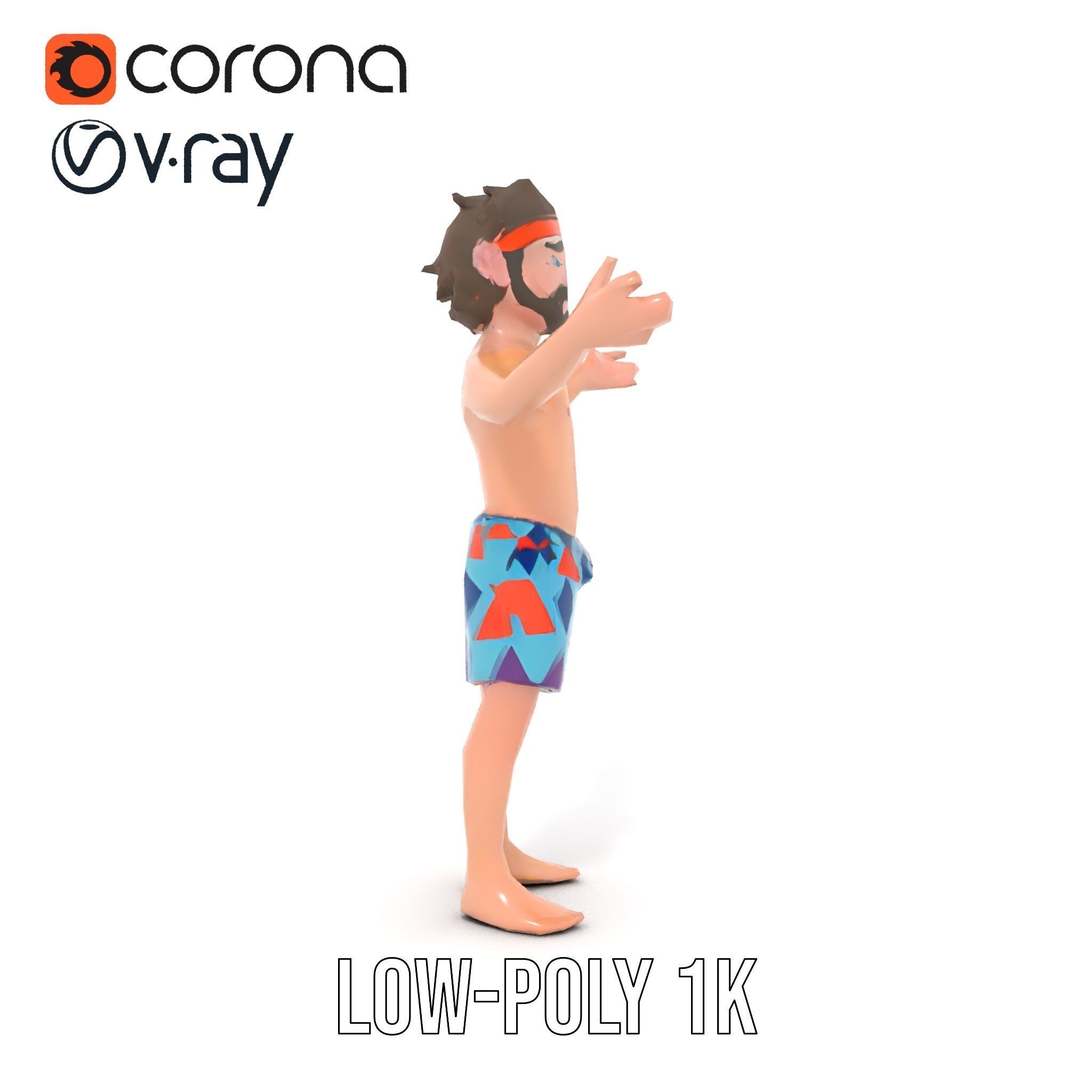 Beach Guy Rigged and Animated D Character Model Low-poly 3D model_7