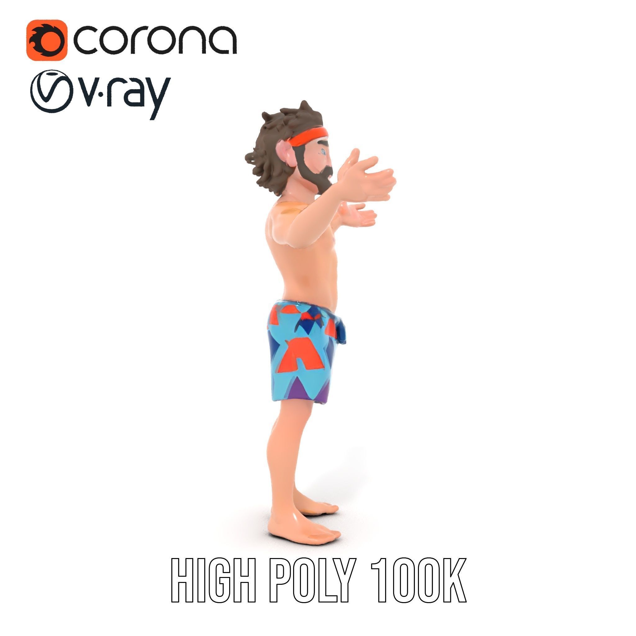Beach Guy Rigged and Animated D Character Model Low-poly 3D model_19