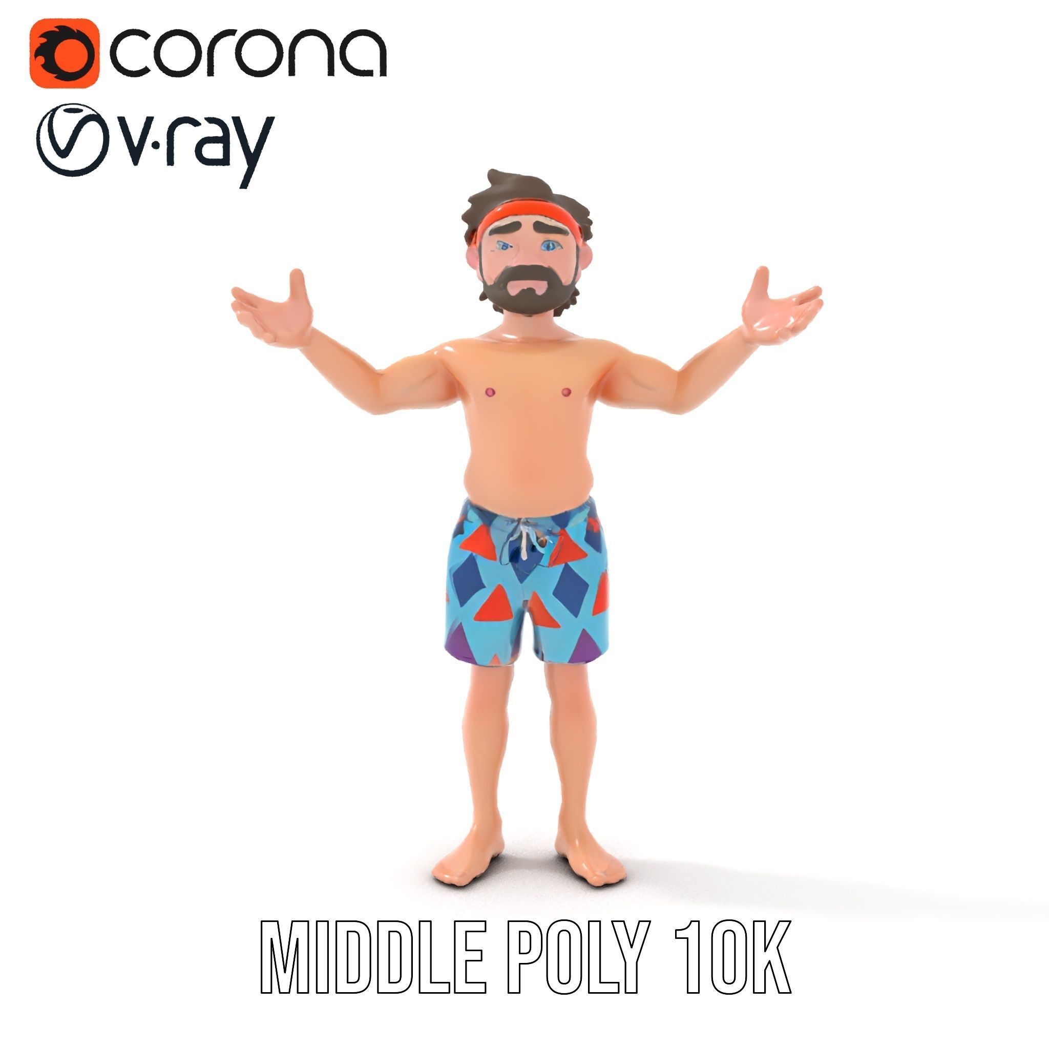 Beach Guy Rigged and Animated D Character Model Low-poly 3D model_12