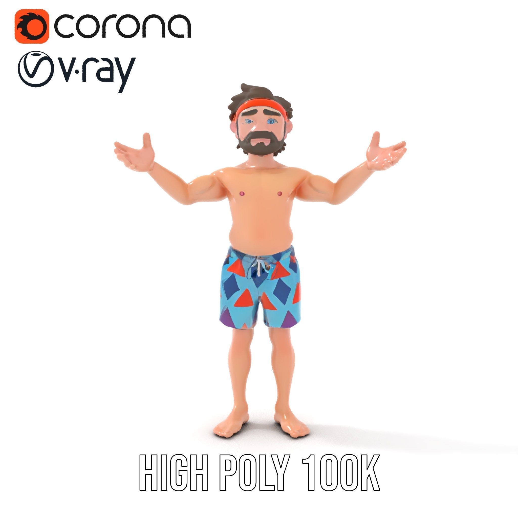Beach Guy Rigged and Animated D Character Model Low-poly 3D model_16