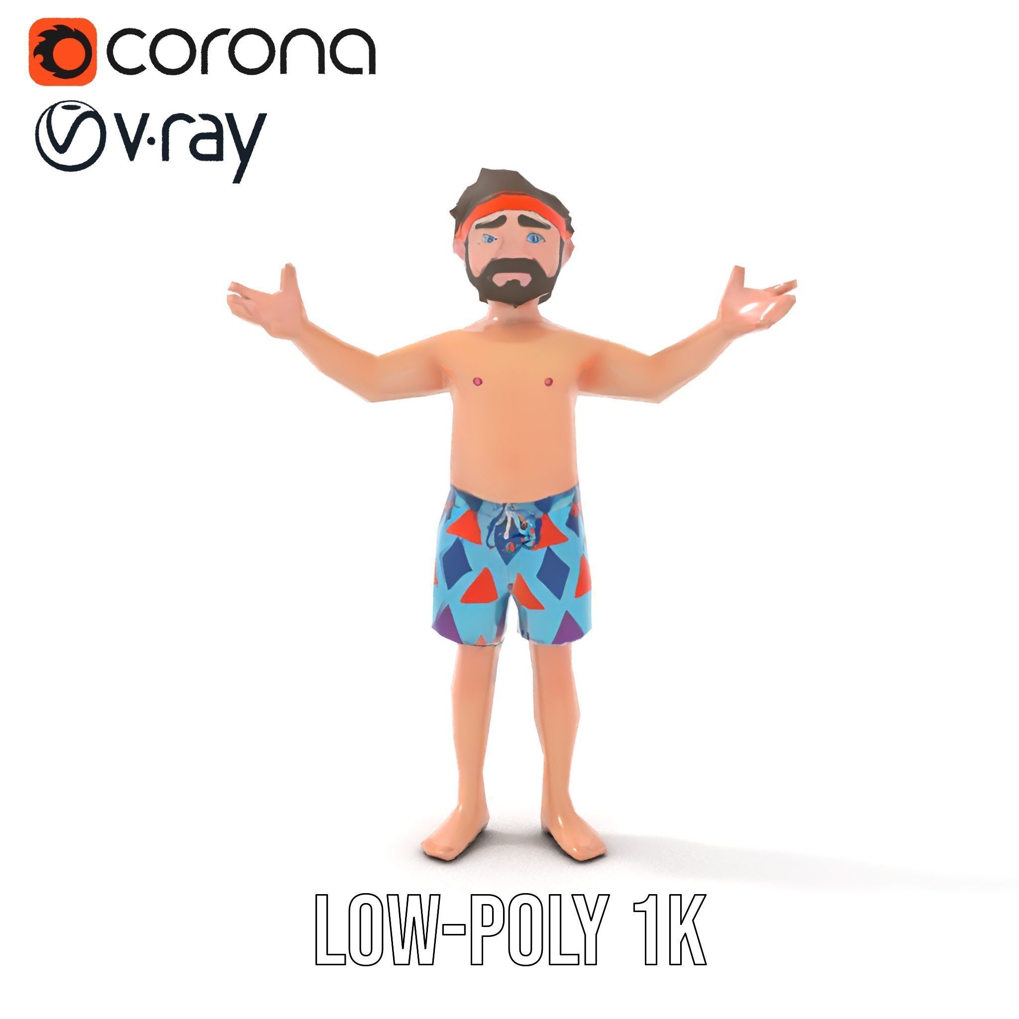 Beach Guy Rigged and Animated D Character Model Low-poly 3D model_15